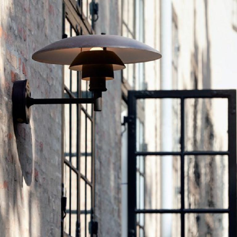 Danish Poul Henningsen Pair of Outdoor Wall Lamps in Patinated Copper