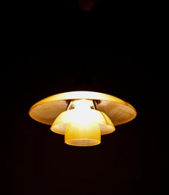 Poul Henningsen, Pendant in Amber Glas & Brass, Model PH 3/ 1/2-3, Denmark