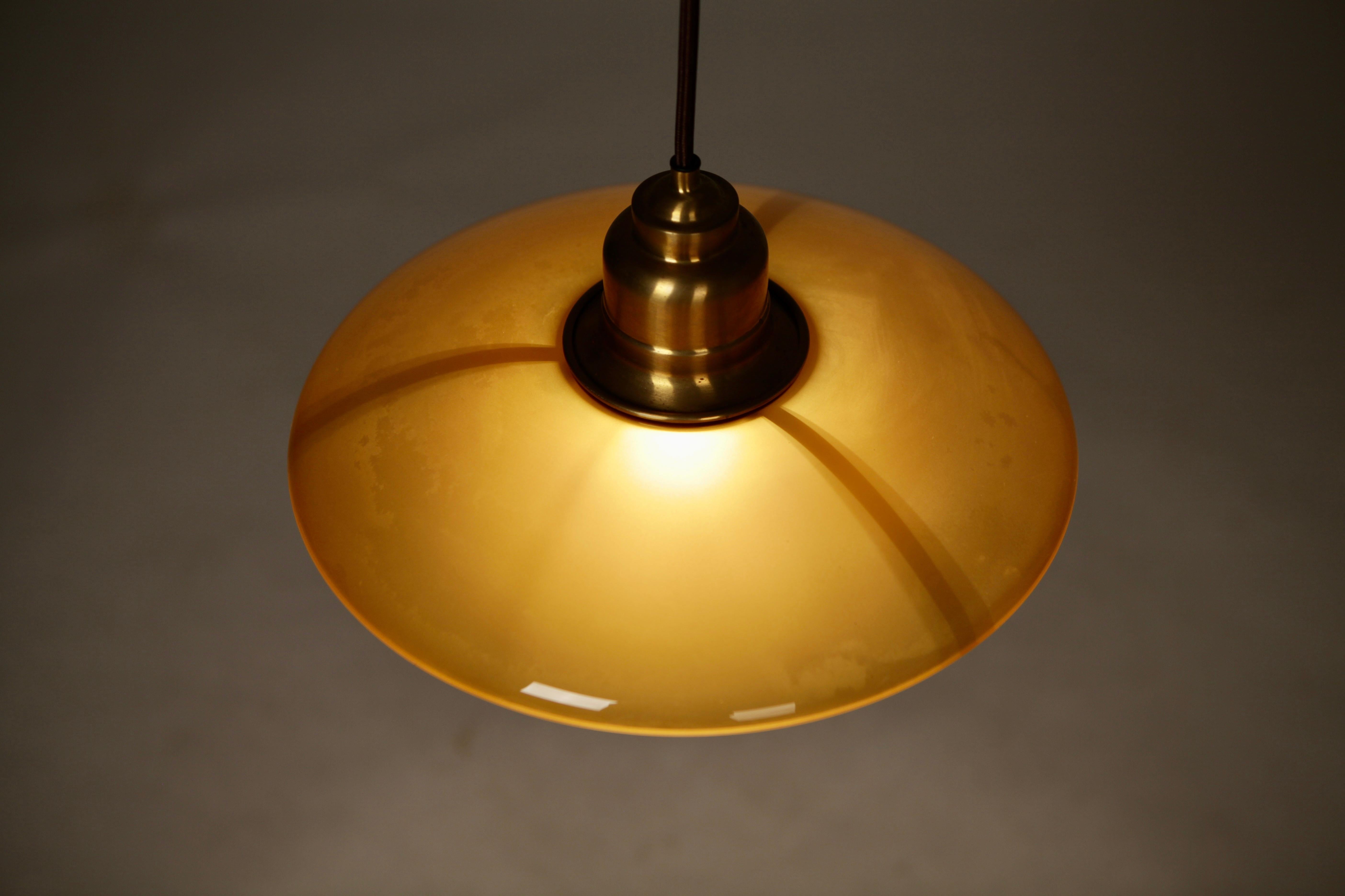 Contemporary Poul Henningsen, Pendant in Amber Glas & Brass, Model PH 3/ 1/2-3, Denmark