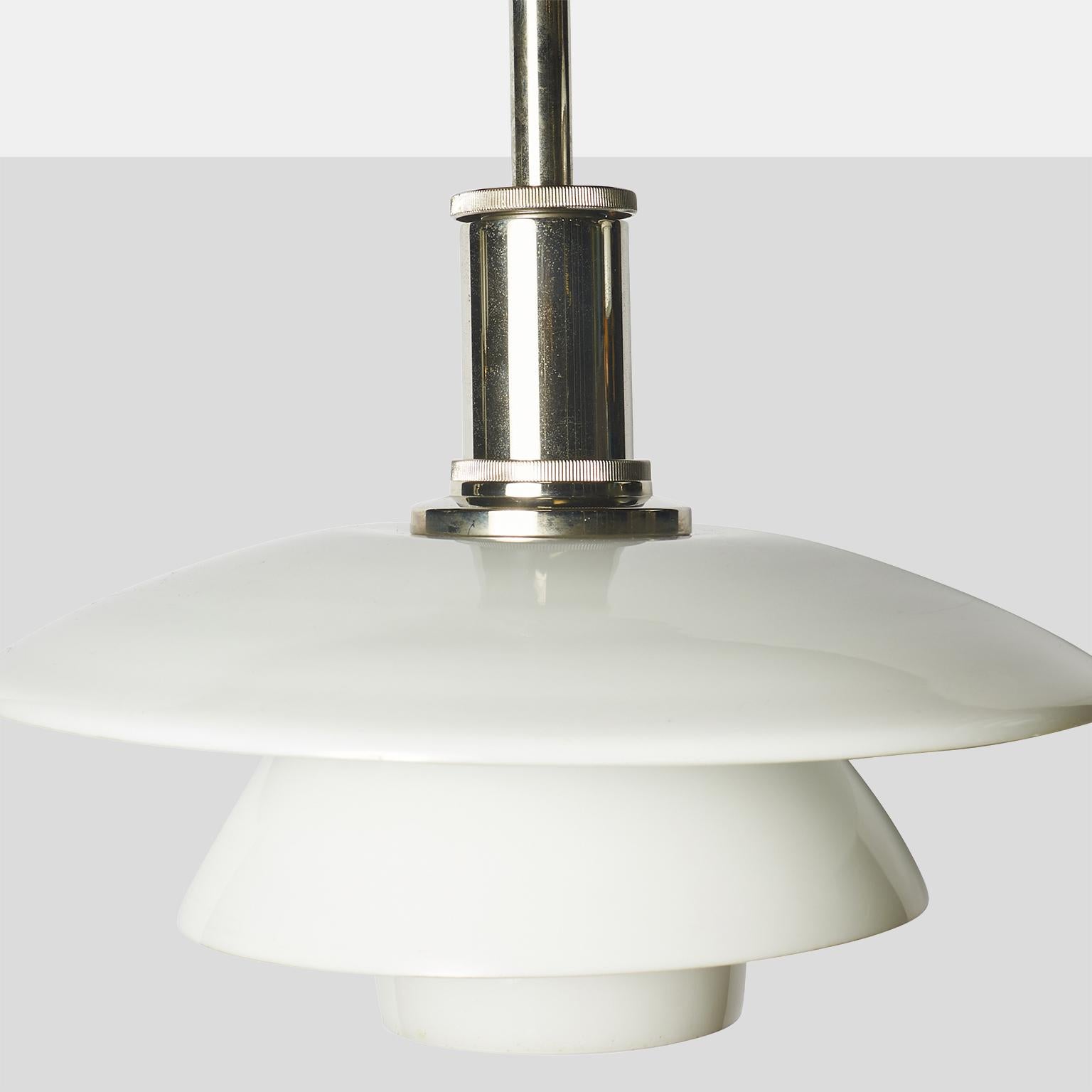 Pendant lamp for Louis Poulsen - 4.5/4 with upper aluminum shade and 2 Lower glass rings.