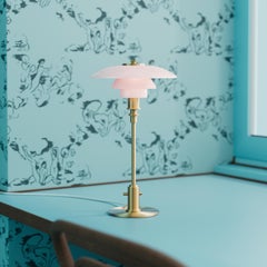 Poul Henningsen 'PH 2/1' Brass & Glass Table Lamp in Pale Rose for Louis Poulsen