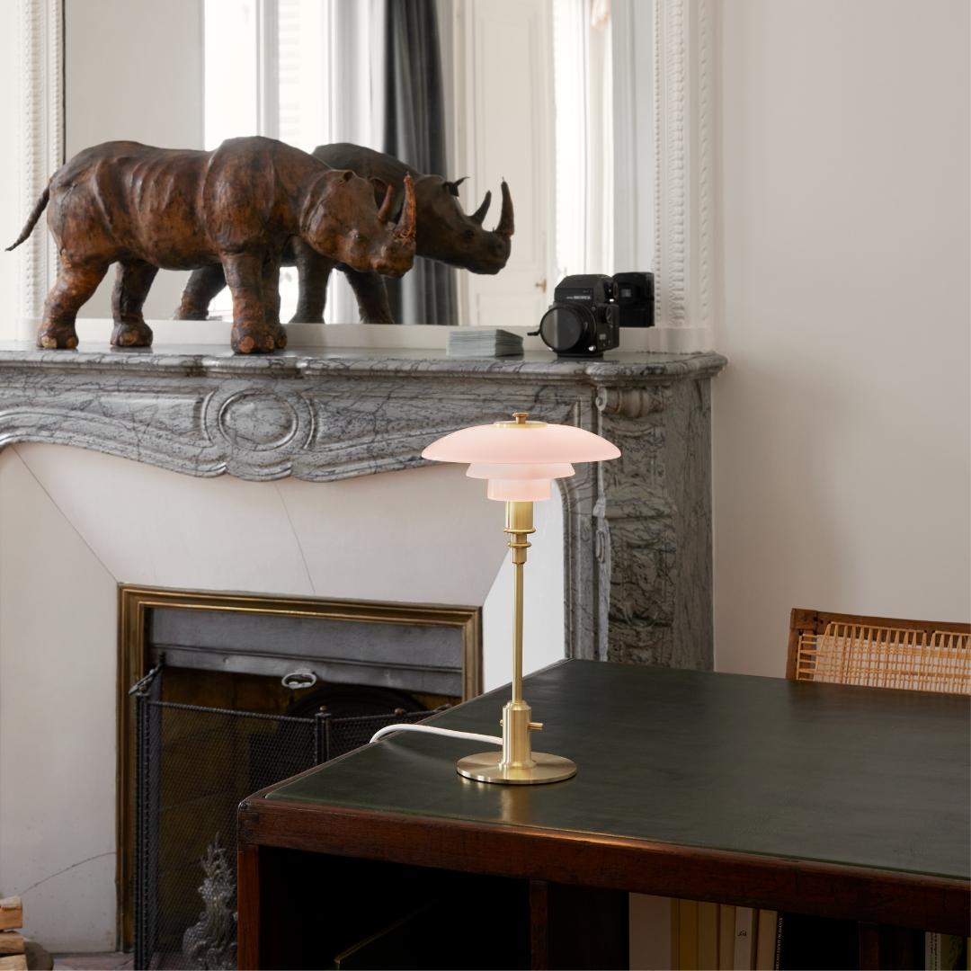 Scandinavian Modern Poul Henningsen 'PH 2/1' Brass & Glass Table Lamp in Pale Rose for Louis Poulsen For Sale