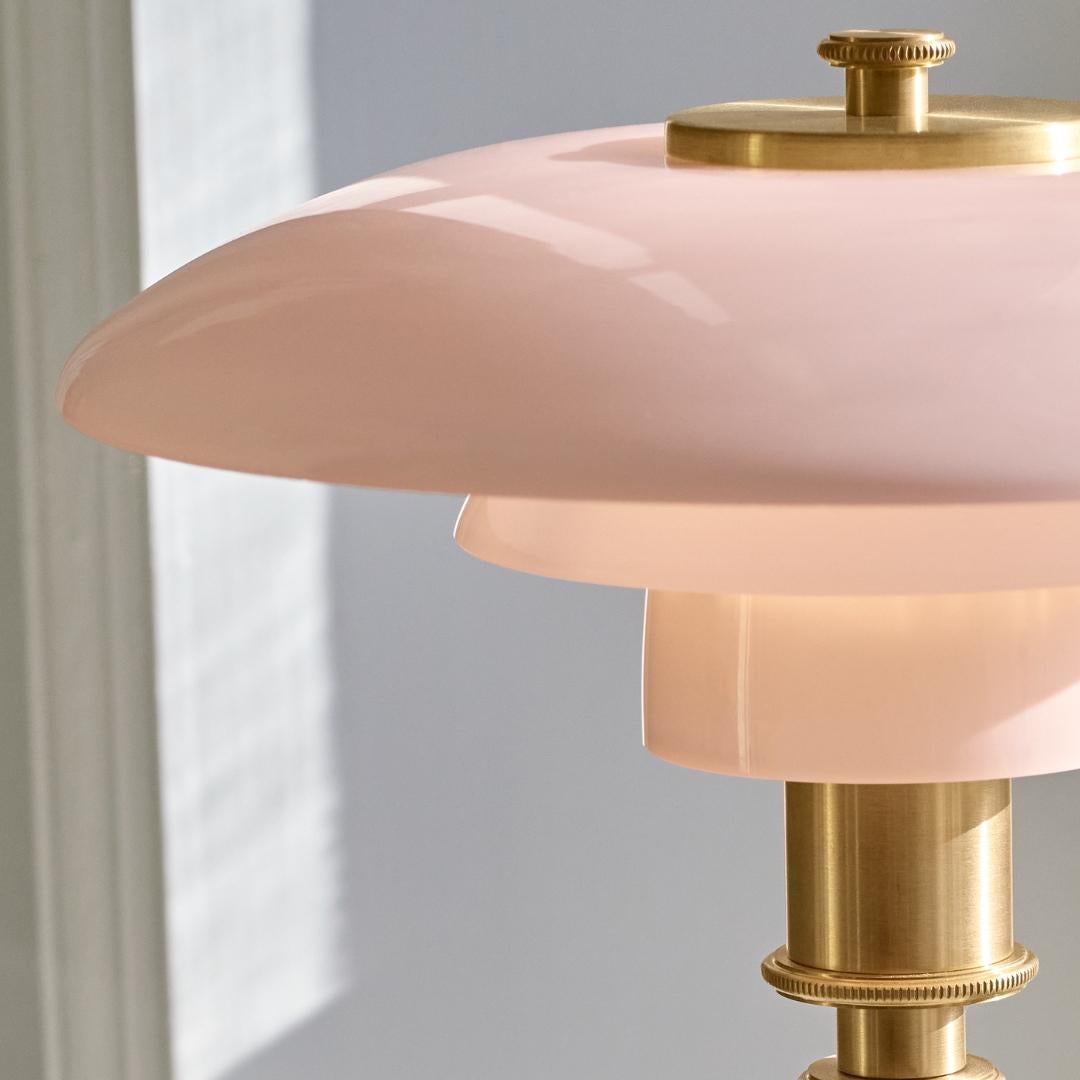 Contemporary Poul Henningsen 'PH 2/1' Brass & Glass Table Lamp in Pale Rose for Louis Poulsen For Sale