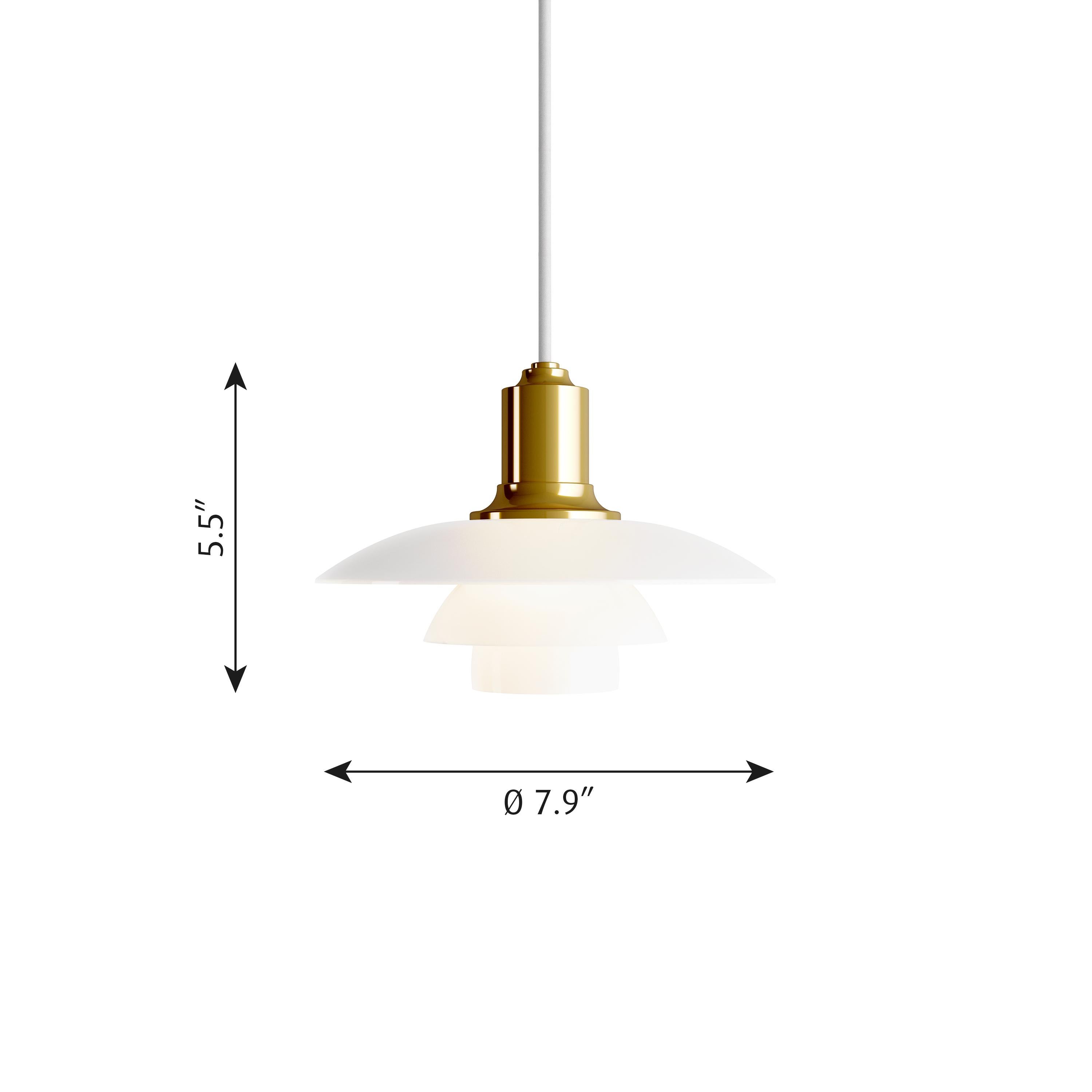 Scandinave moderne Lampe à suspension en laiton et verre Poul Henningsen PH 2/1 pour Louis Poulsen en vente