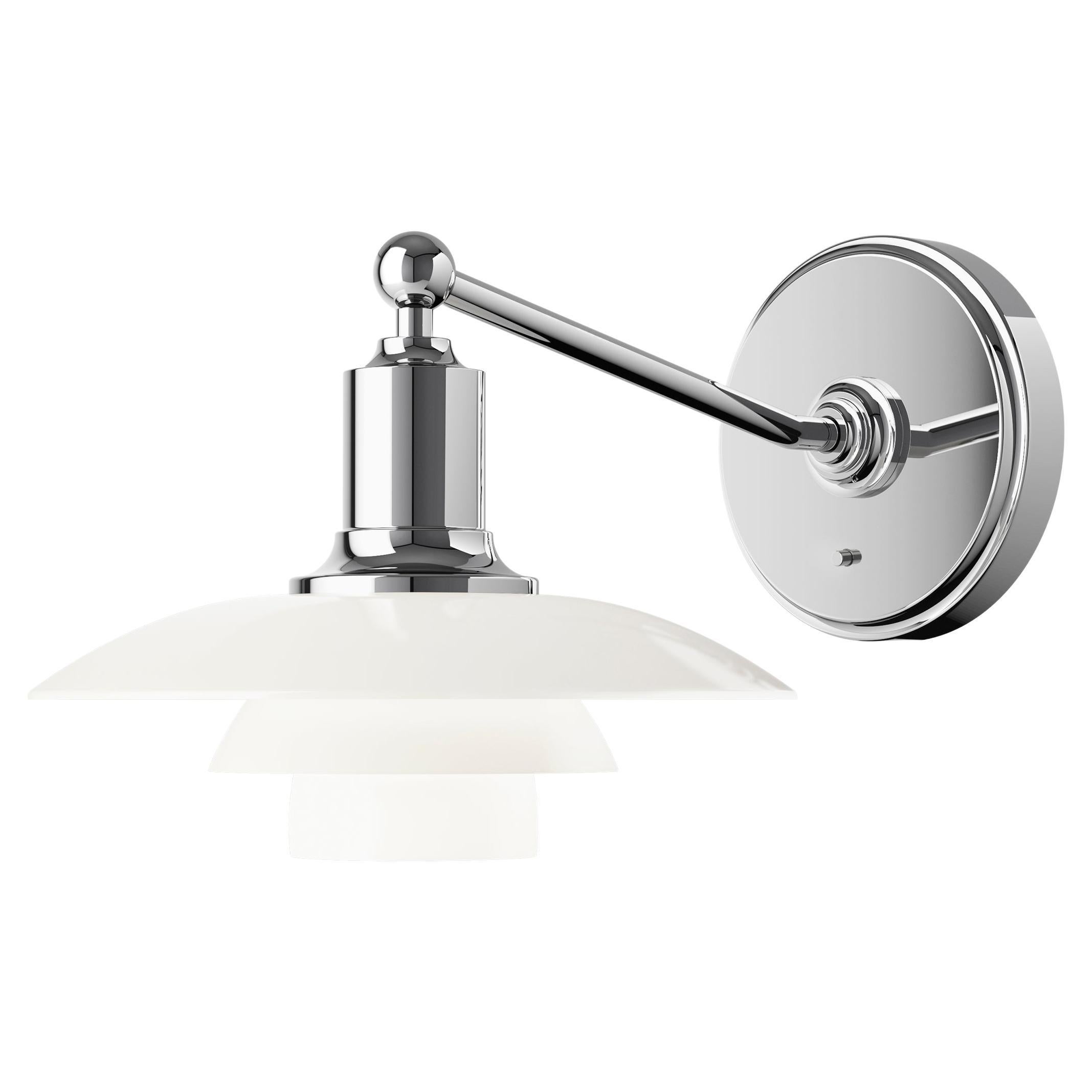 Lampe murale PH 2-1 en verre opalin et chrome de Poul Henningsen pour Louis Poulsen