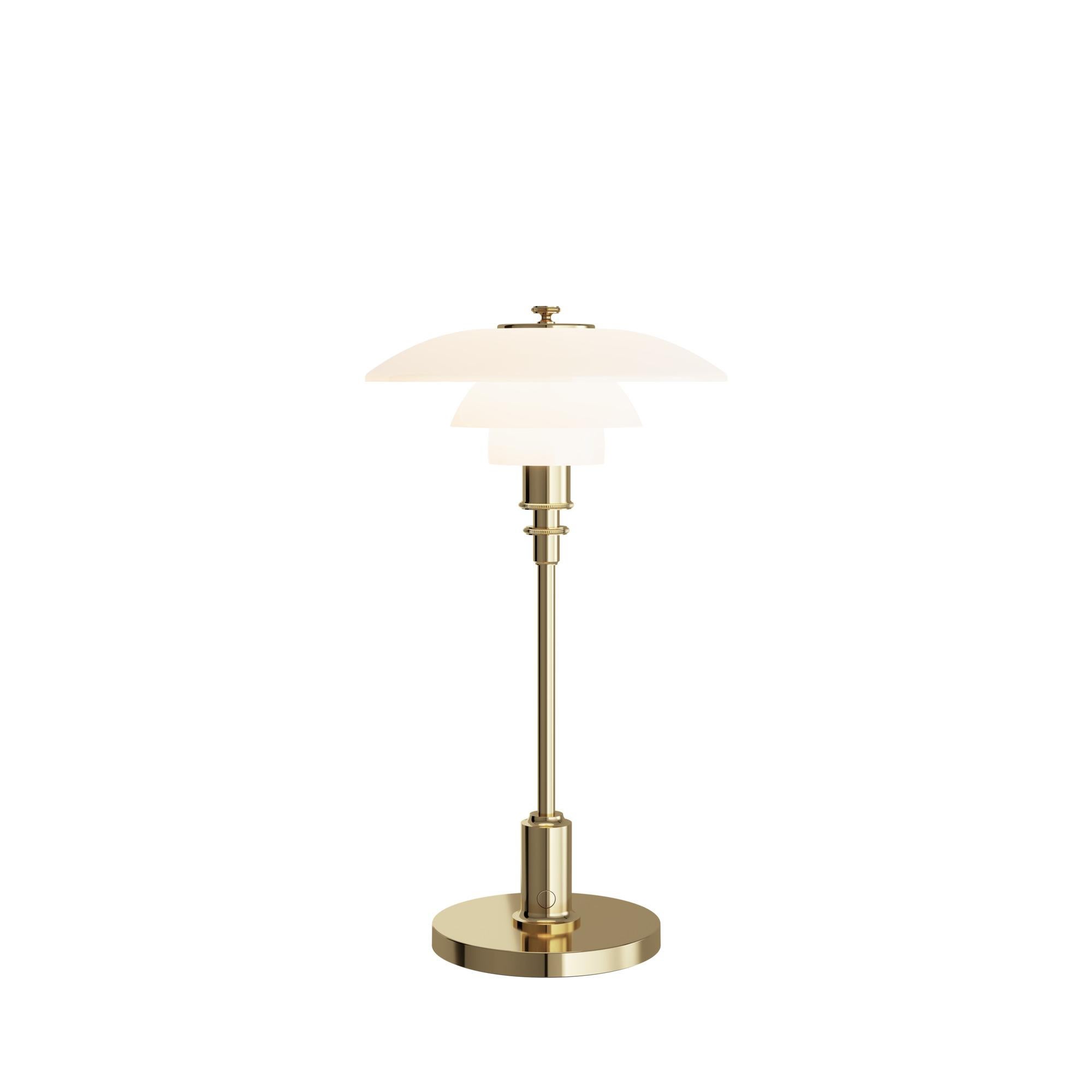 Poul Henningsen PH 2/1 Portable Glass Table Lamp for Louis Poulsen in Brass For Sale 2