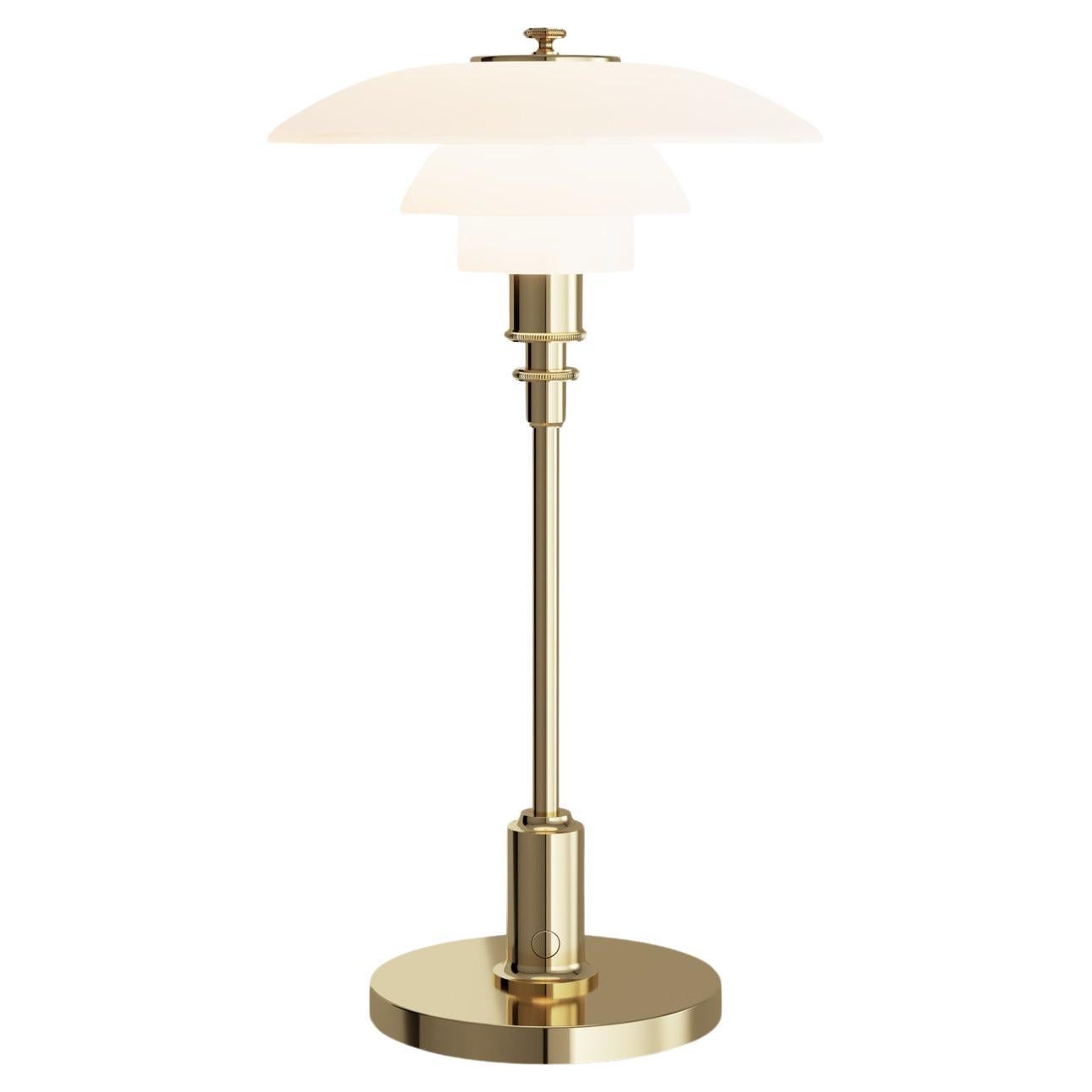 Poul Henningsen PH 2/1 Portable Glass Table Lamp for Louis Poulsen in Brass For Sale