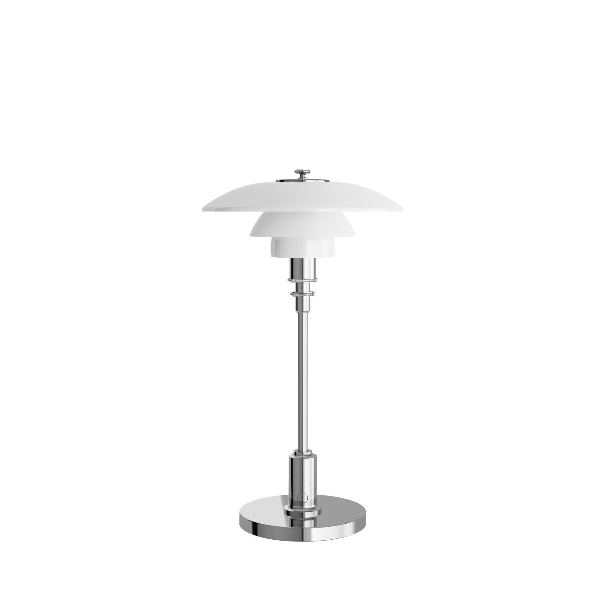 Poul Henningsen PH 2/1 Portable Glass Table Lamp for Louis Poulsen in Chrome In New Condition For Sale In Glendale, CA