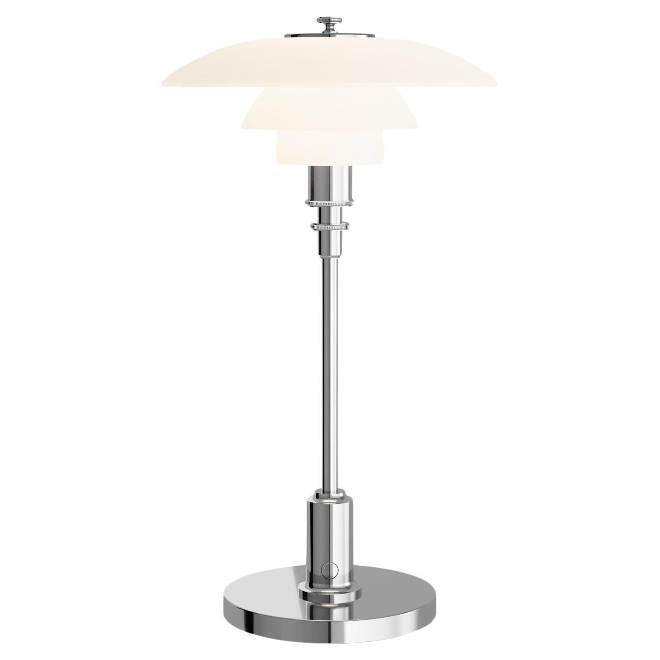Poul Henningsen PH 2/1 Portable Glass Table Lamp for Louis Poulsen in Chrome For Sale