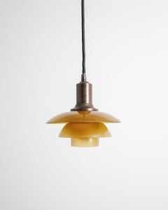 Poul Henningsen "PH 2/2" Mid Century Brass Amber Pendant by Louis Poulsen, 1930s