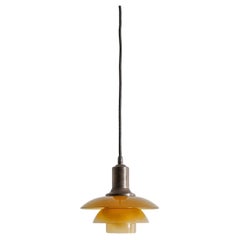 Poul Henningsen "PH 2/2" Mid Century Brass Amber Pendant by Louis Poulsen, 1930s