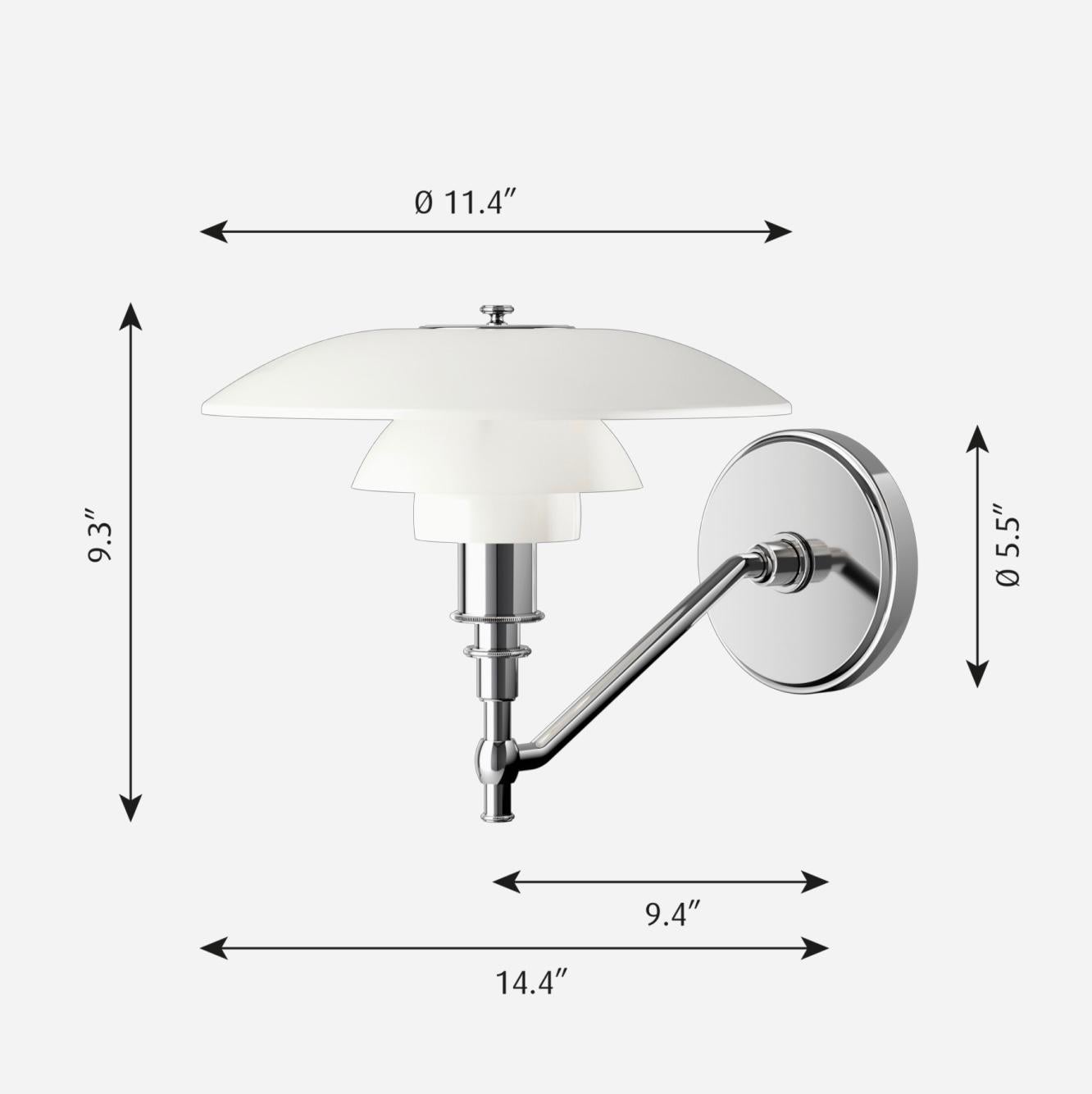 Poul Henningsen 'PH 3-2' Opaline Glass and Chrome Wall Lamp for Louis Poulsen For Sale 3