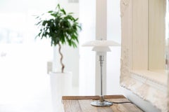 Poul Henningsen 'PH 3/2' Opaline Glass Table Lamp for Louis Poulsen in Chrome