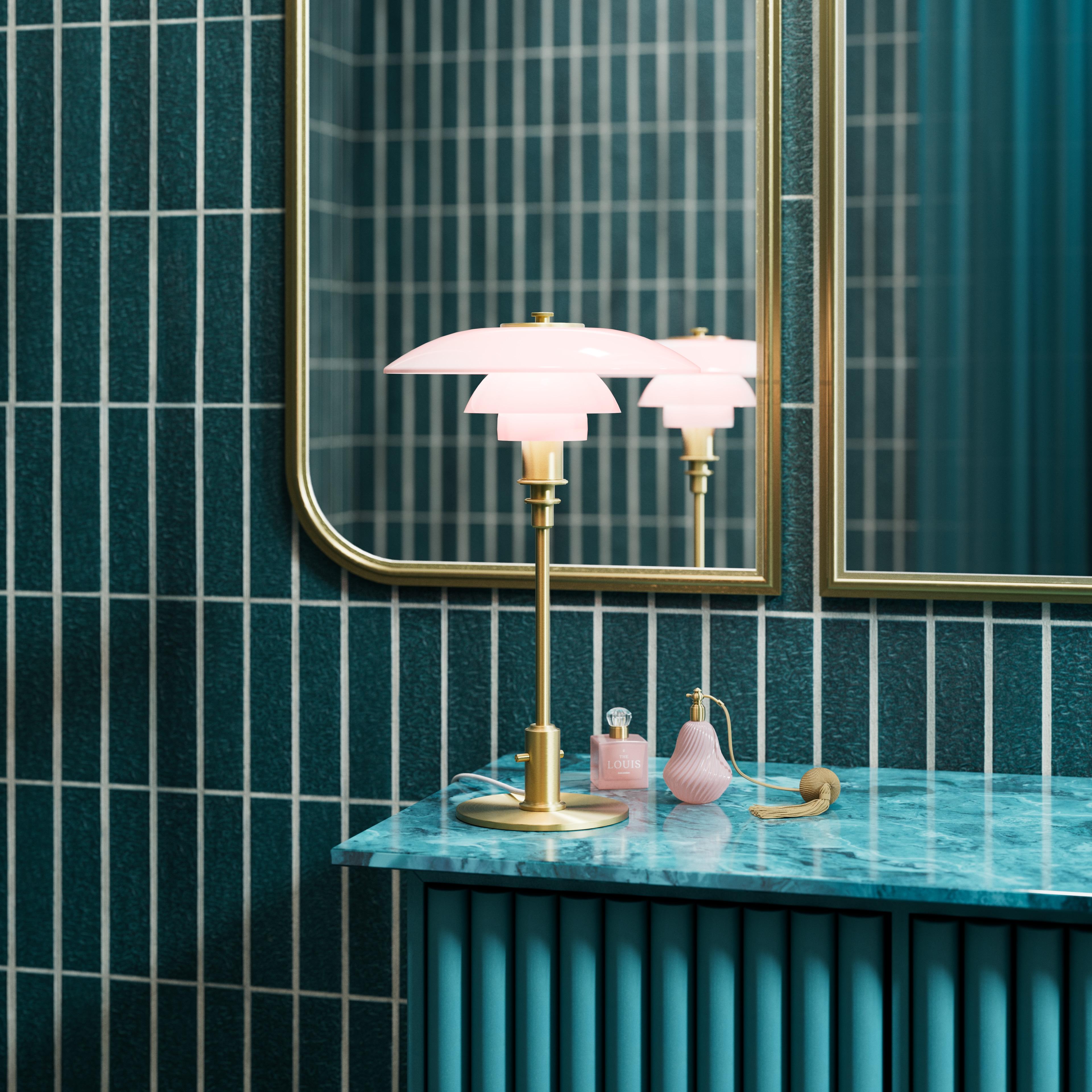Contemporary Poul Henningsen 'PH 3/2' Pale Rose Glass and Brass Table Lamp for Louis Poulsen For Sale