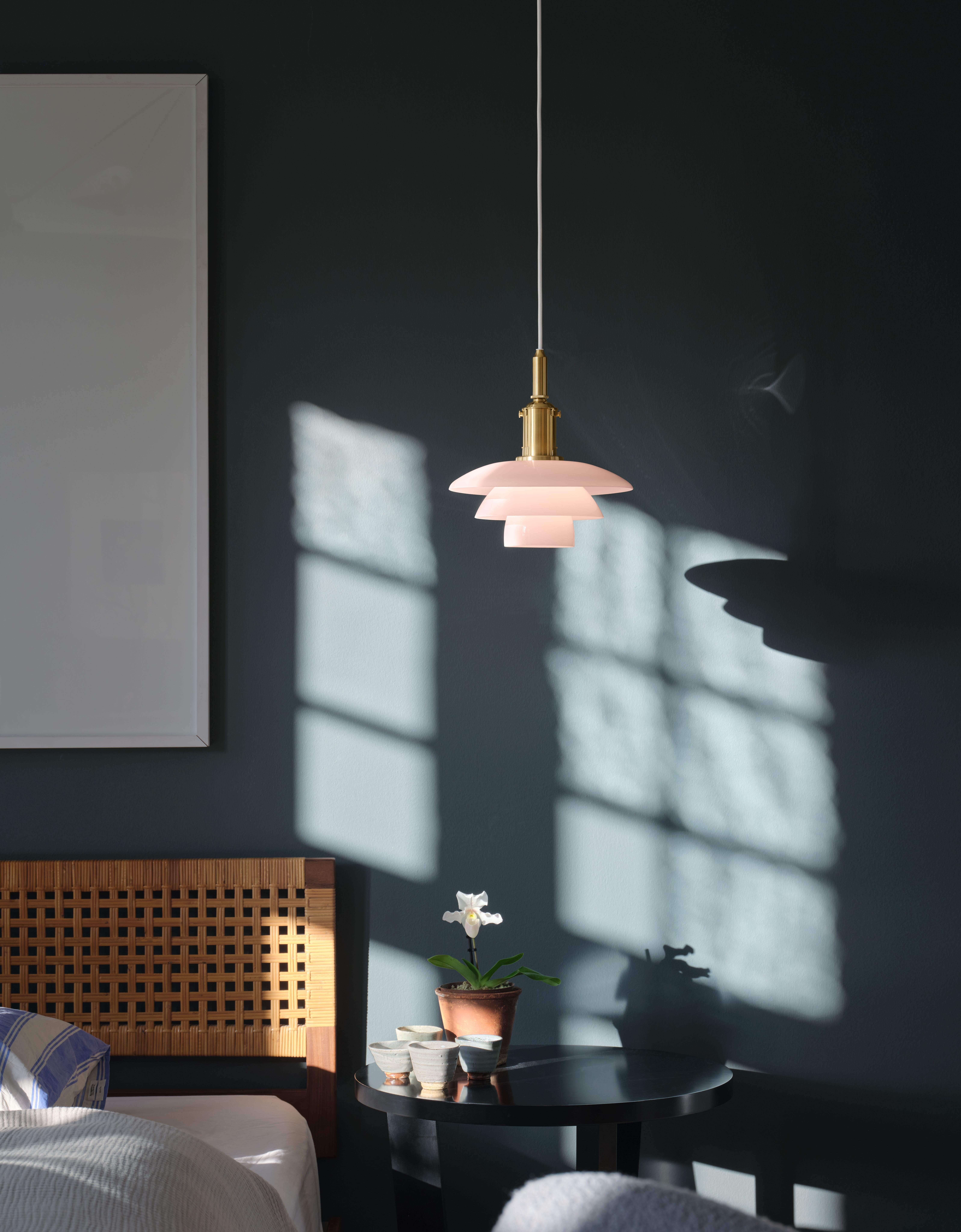 Poul Henningsen PH 3/3 pale rose pendant lamp for Louis Poulsen.

The 3/3 pendants are based on Poul Henningsen's original drawings from the late 1920s and early 1930s. Henningsen designed hundreds of lamps based on the three-shade-system he