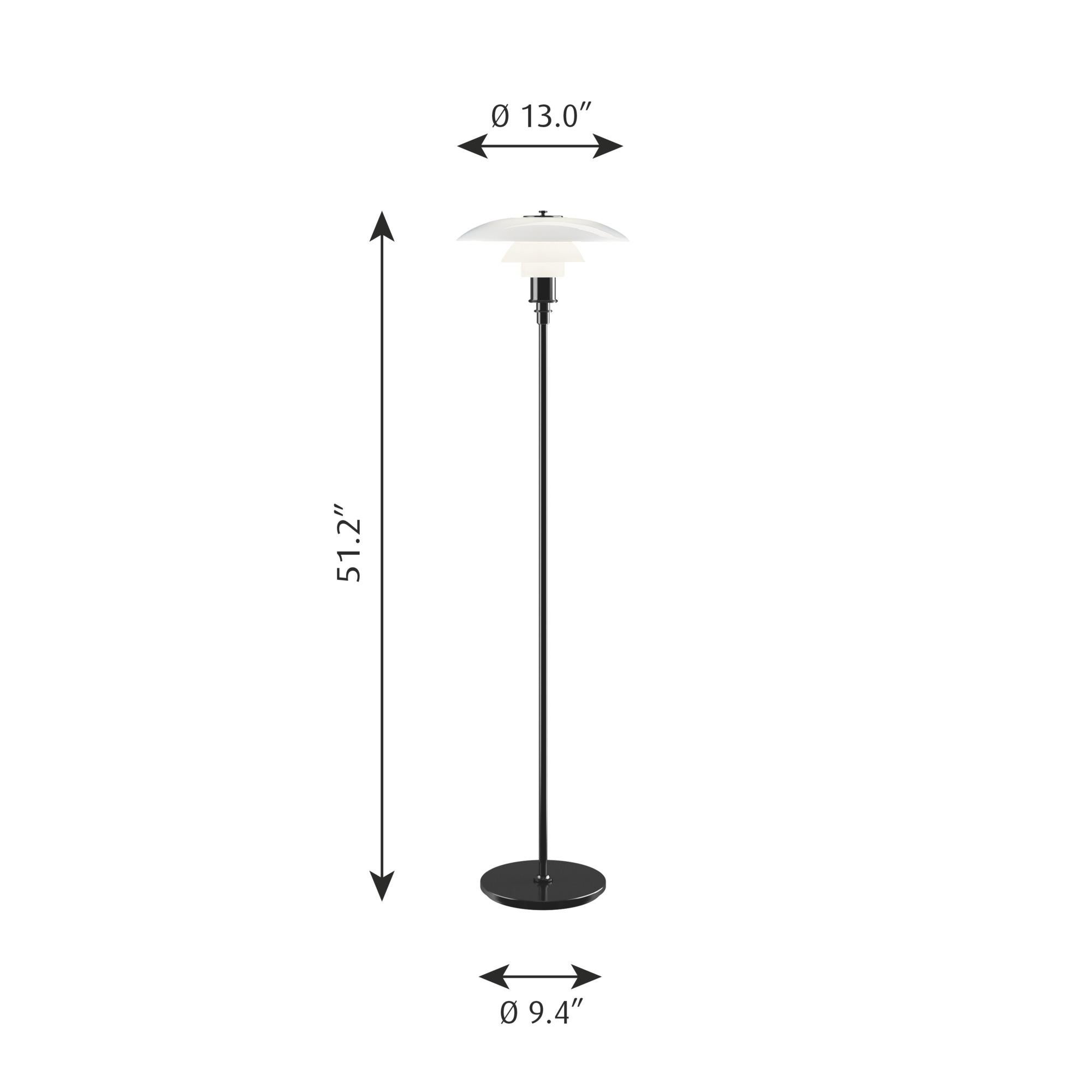 Poul Henningsen PH 3½-2½ Opaline Glass Floor Lamp for Louis Poulsen in Black In New Condition For Sale In Glendale, CA