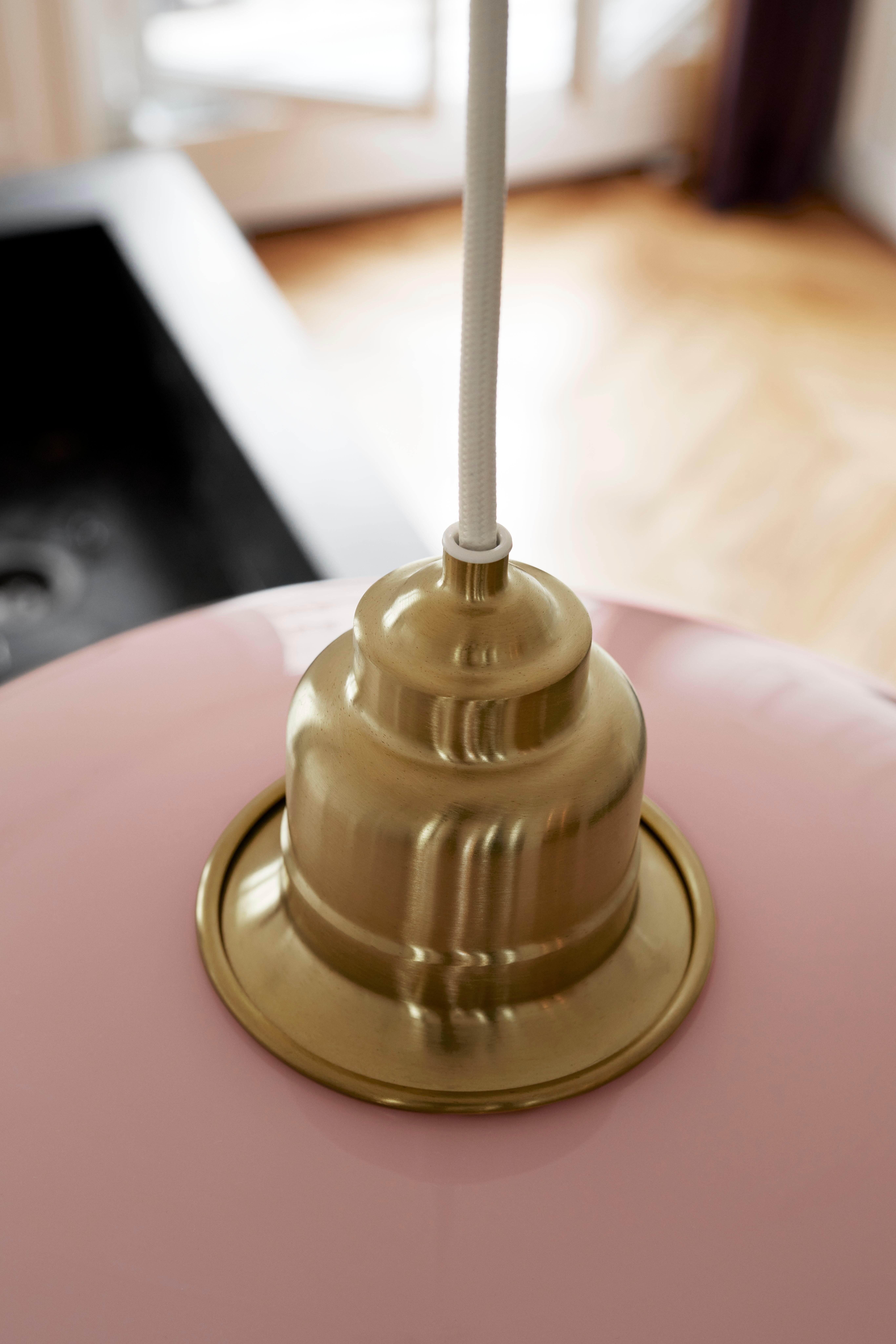 Brass Poul Henningsen PH 3½-3 Pale Rose Glass Pendant for Louis Poulsen For Sale