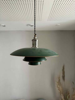 Poul Henningsen PH 4/3 Pendant – “Pat. Appl.”, Nickel and Green Copper Shades