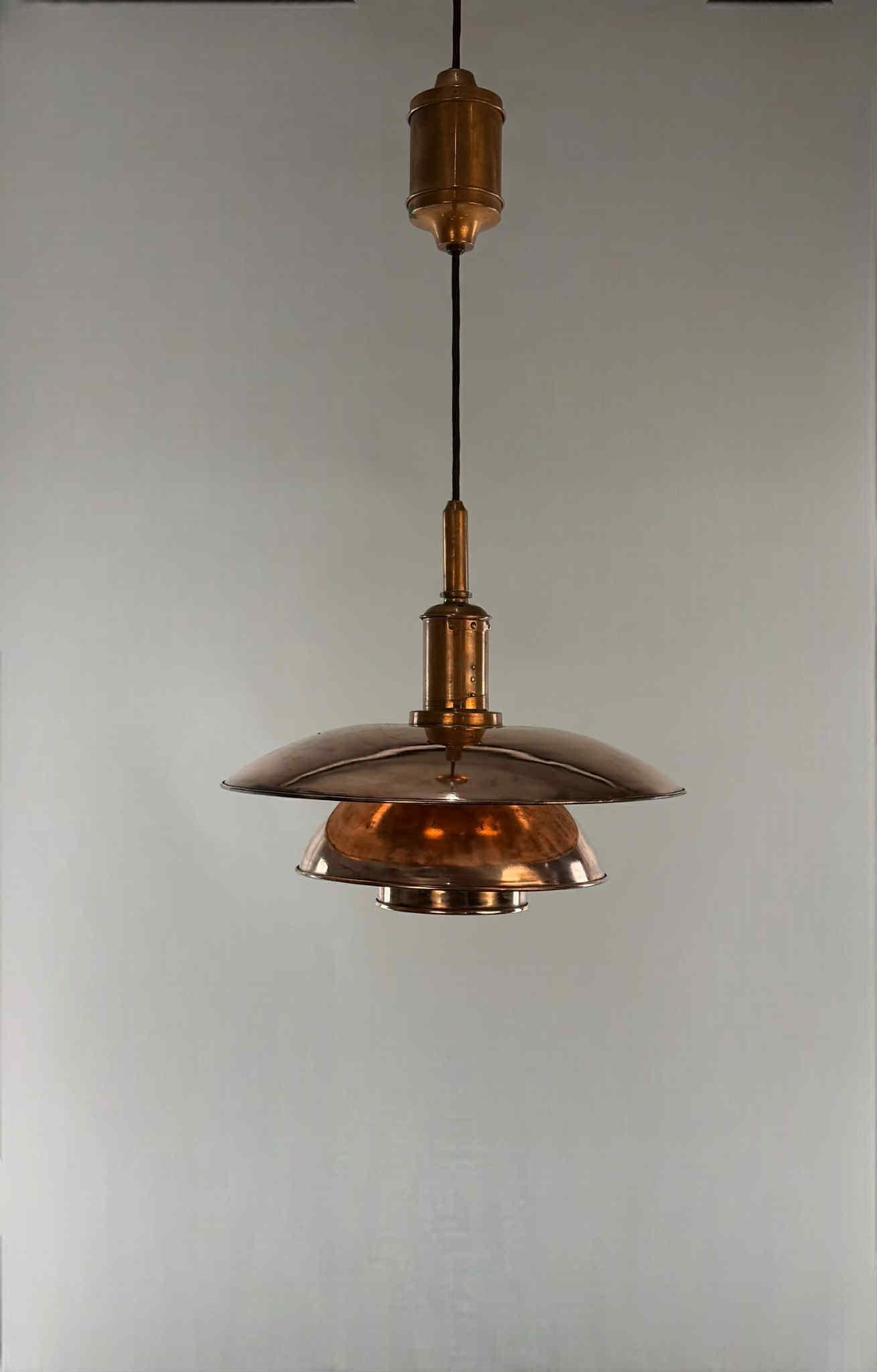 Ottone Poul Henningsen PH-4/4 pendant with shades of cobber in vendita