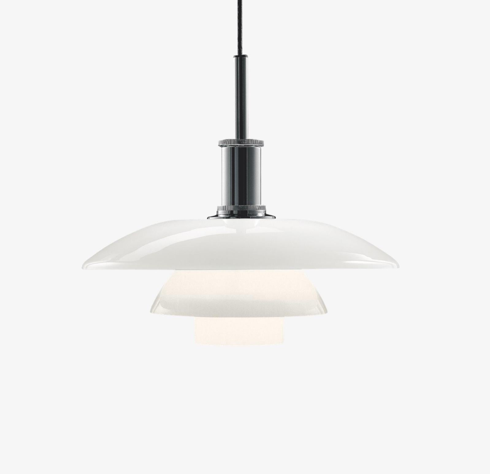 Poul Henningsen 'PH 4½-4' glass pendant for Louis Poulsen.

Poul Henningsen designed the three-shade system back in 1925-1926. The first lights using the system were designed by PH in cooperation with Louis Poulsen for an exhibition in Paris. This