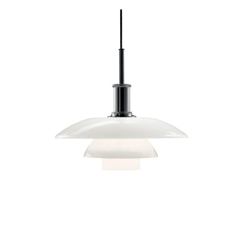 Poul Henningsen PH 4½-4 Glass Pendant for Louis Poulsen.

The PH 4½ - 4 glass pendant light features handblown white opal glass shades, which have been sandblasted on the undersides, and a high luster chrome-plated suspension.

The PH 4½ - 4 glass