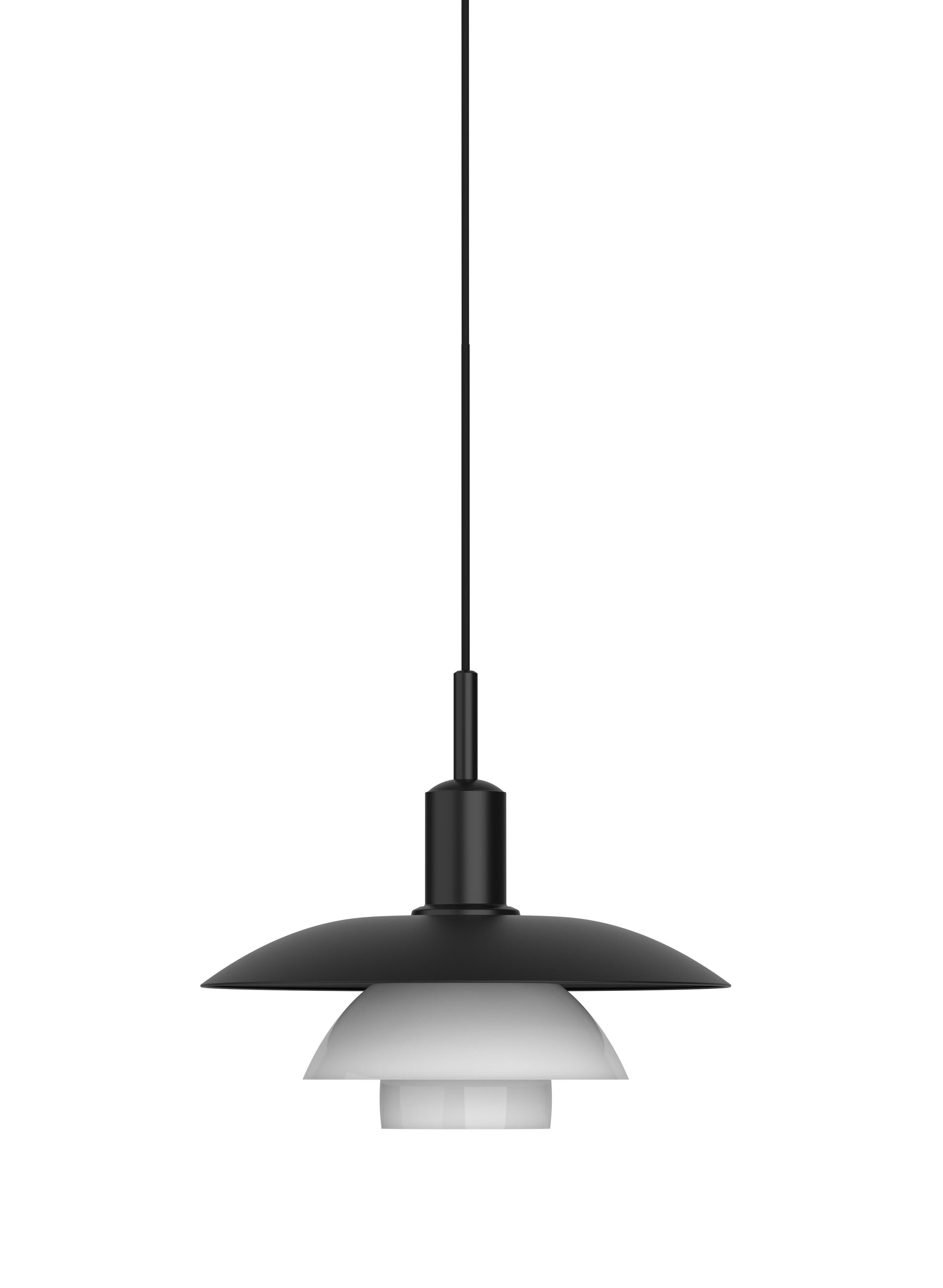 Poul Henningsen 'PH 5/5' Opaline Glass and Metal Pendant Lamp for Louis Poulsen In New Condition For Sale In Glendale, CA