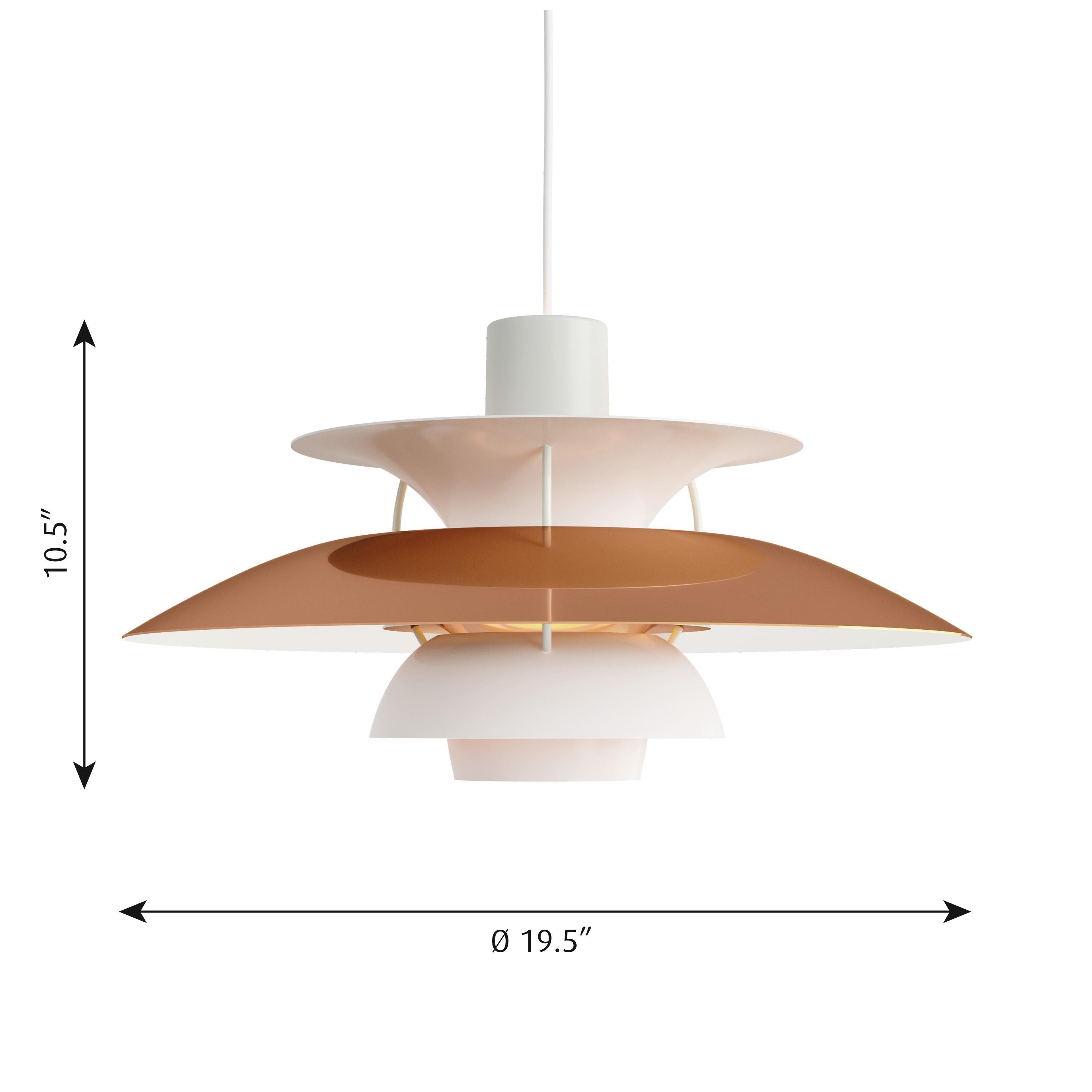 Poul Henningsen PH 5 copper pendant for Louis Poulsen. Poul Henningsen introduced his iconic PH 5 pendant light in 1958. To celebrate, Louis Poulsen is putting out this special 60th Anniversary edition in copper. Six decades later, the PH 5 remains