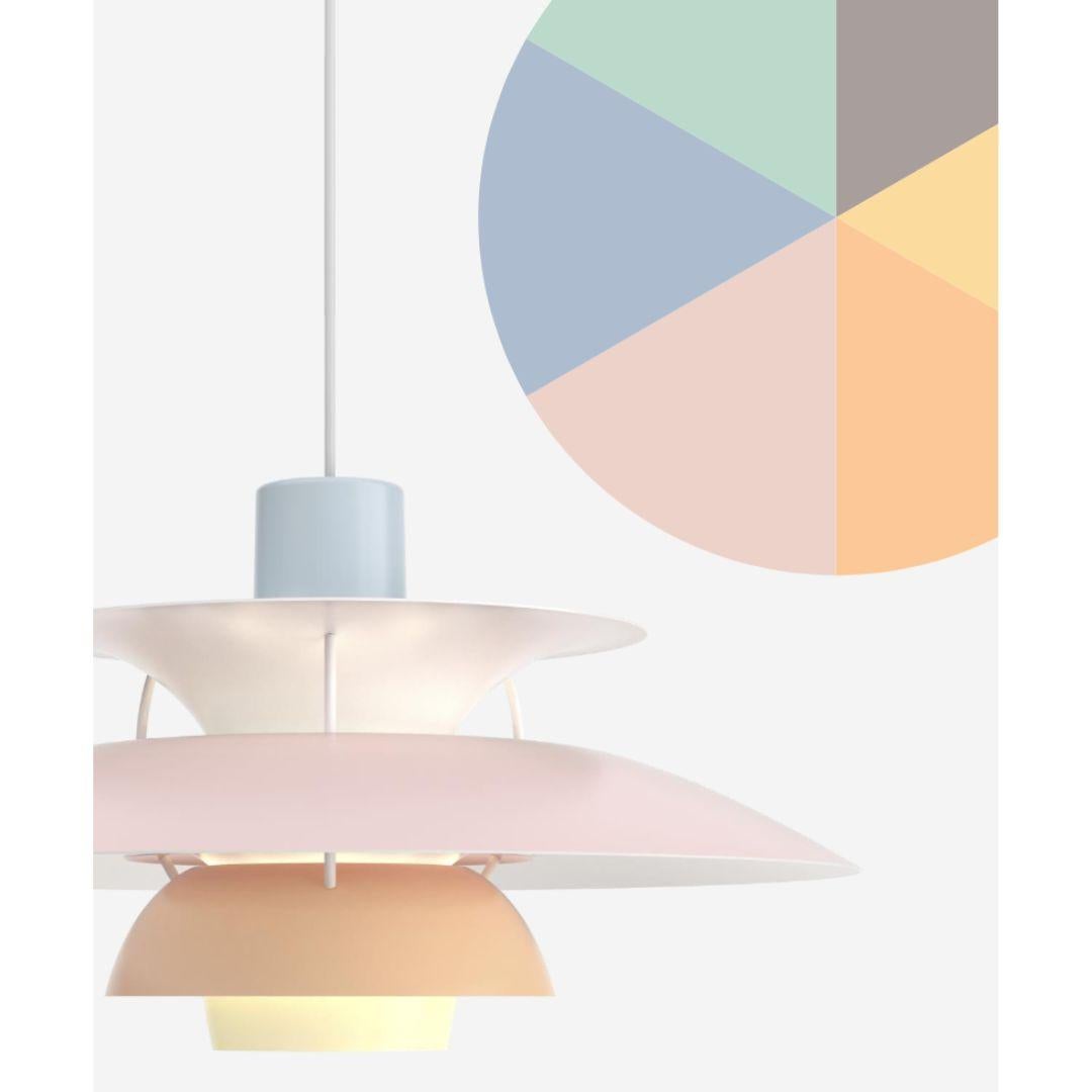 Poul Henningsen Ph 5 Pendant for Louis Poulsen in Pastel Oyster Blue Rose In New Condition For Sale In Glendale, CA