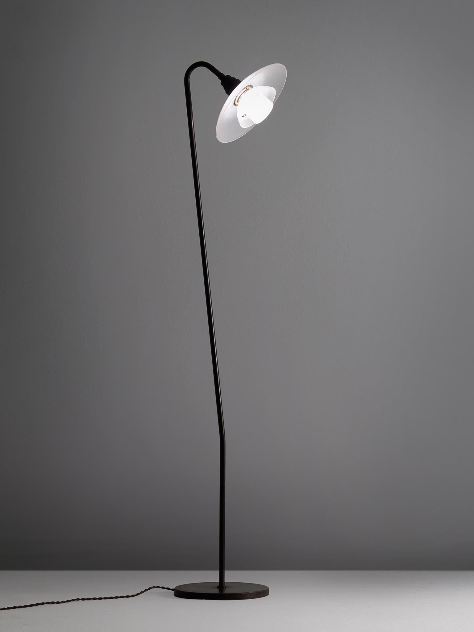 PH-7 floor lamp, in metal and glass, by Poul Henningsen for Louis Poulsen, Denmark 1933. 

Wonderful example of standing lamps from superb Danish quality. This example, also named 'PH-7' or the 'Standard lamp' was designed by Poul Henningsen in