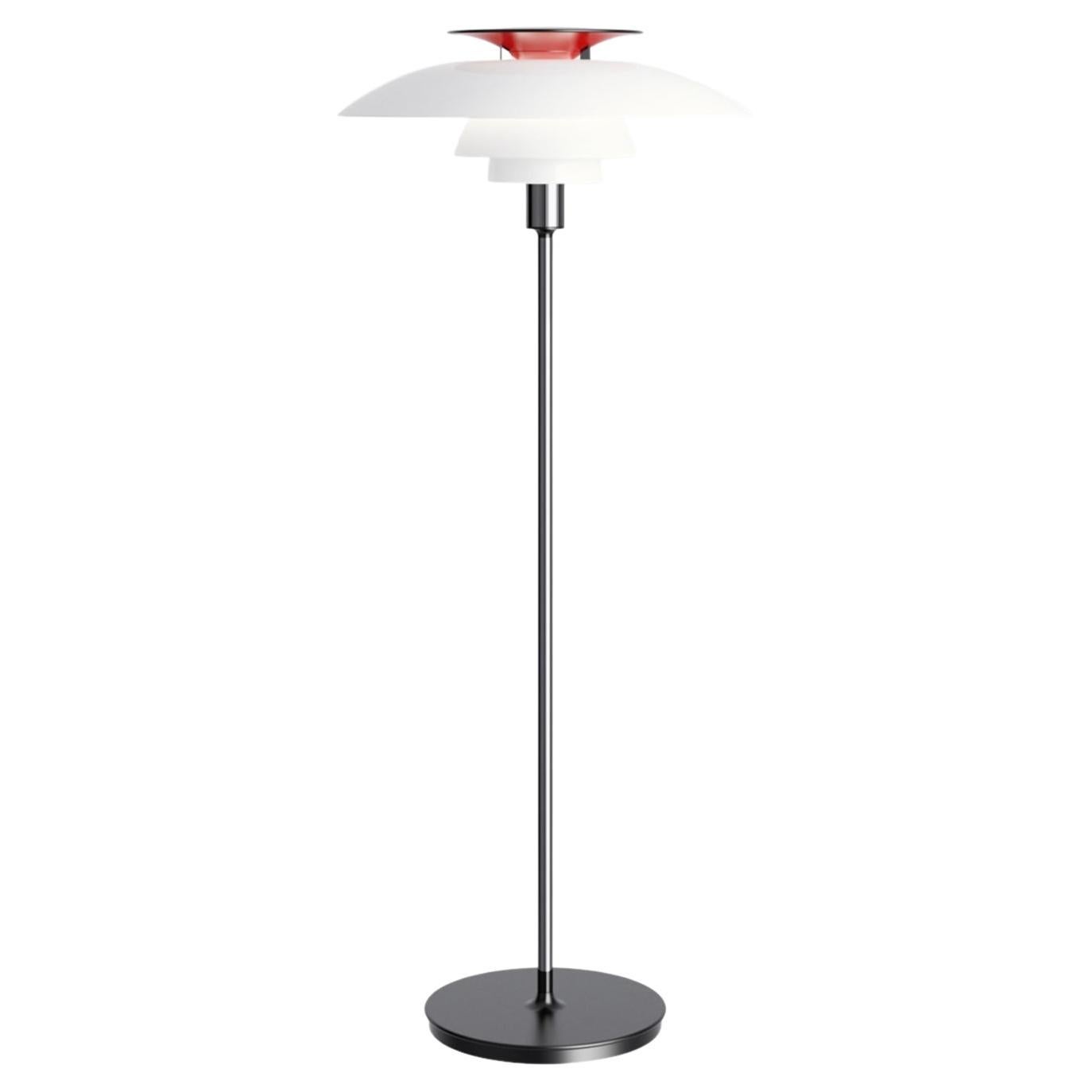 Poul Henningsen 'PH 80' Floor Lamp in White and Chrome for Louis Poulsen For Sale
