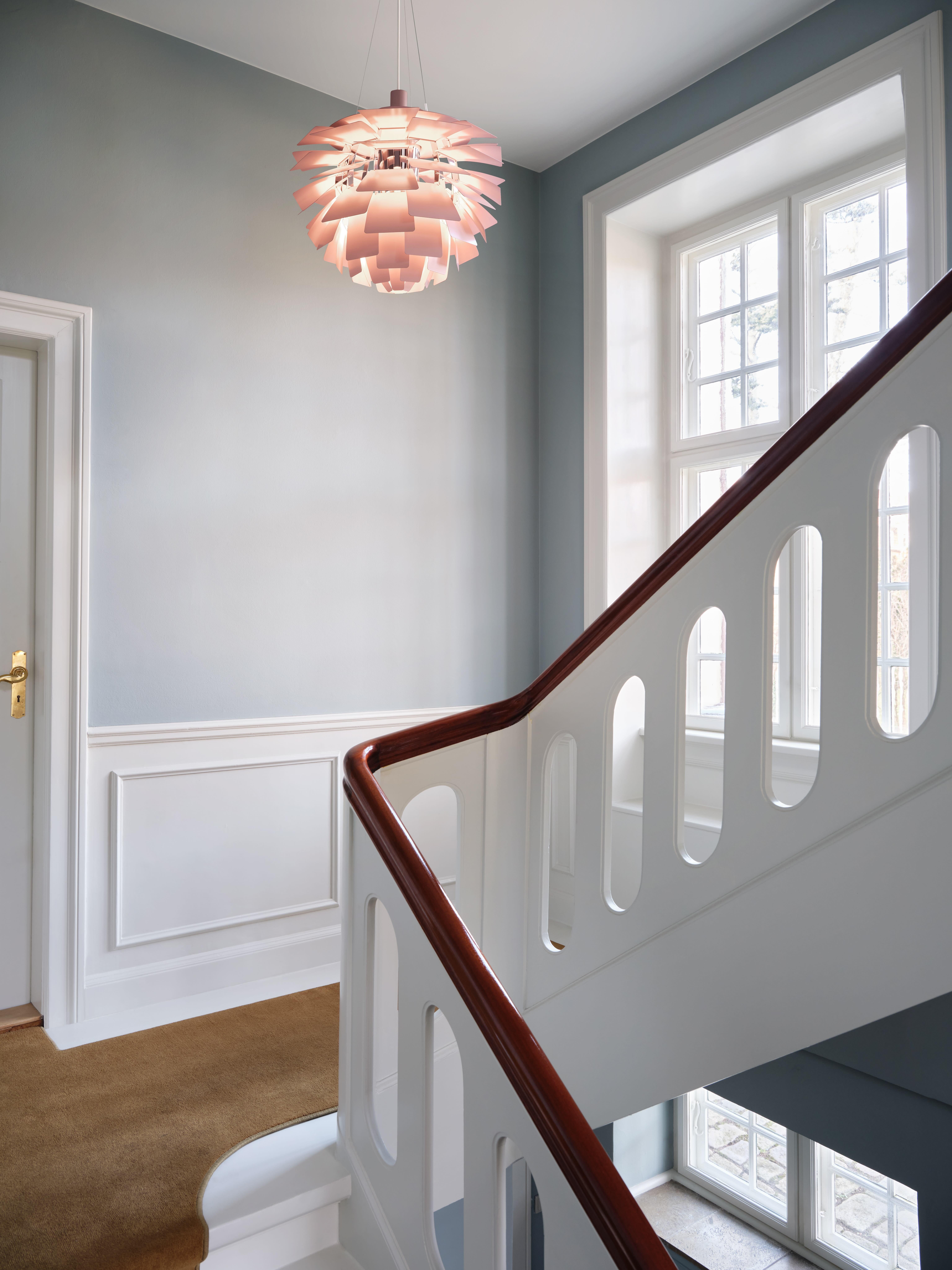 Poul Henningsen 'PH Artichoke' Pale Rose Chandelier for Louis Poulsen In New Condition For Sale In Glendale, CA