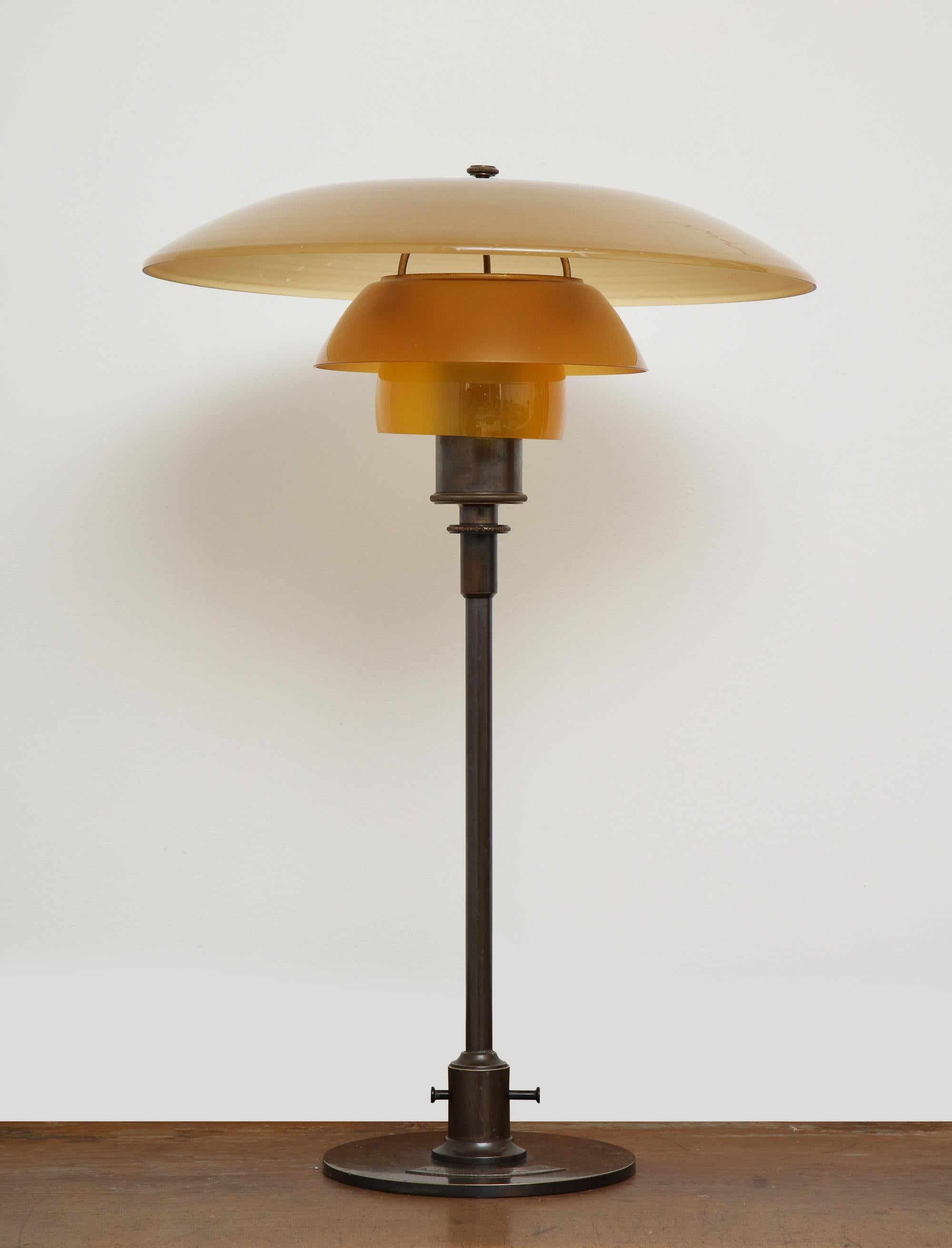 Mid-Century Modern Poul Henningsen 'PH', Early Table Light, 4/3 Amber Shades, Pat. Appl, 1929
