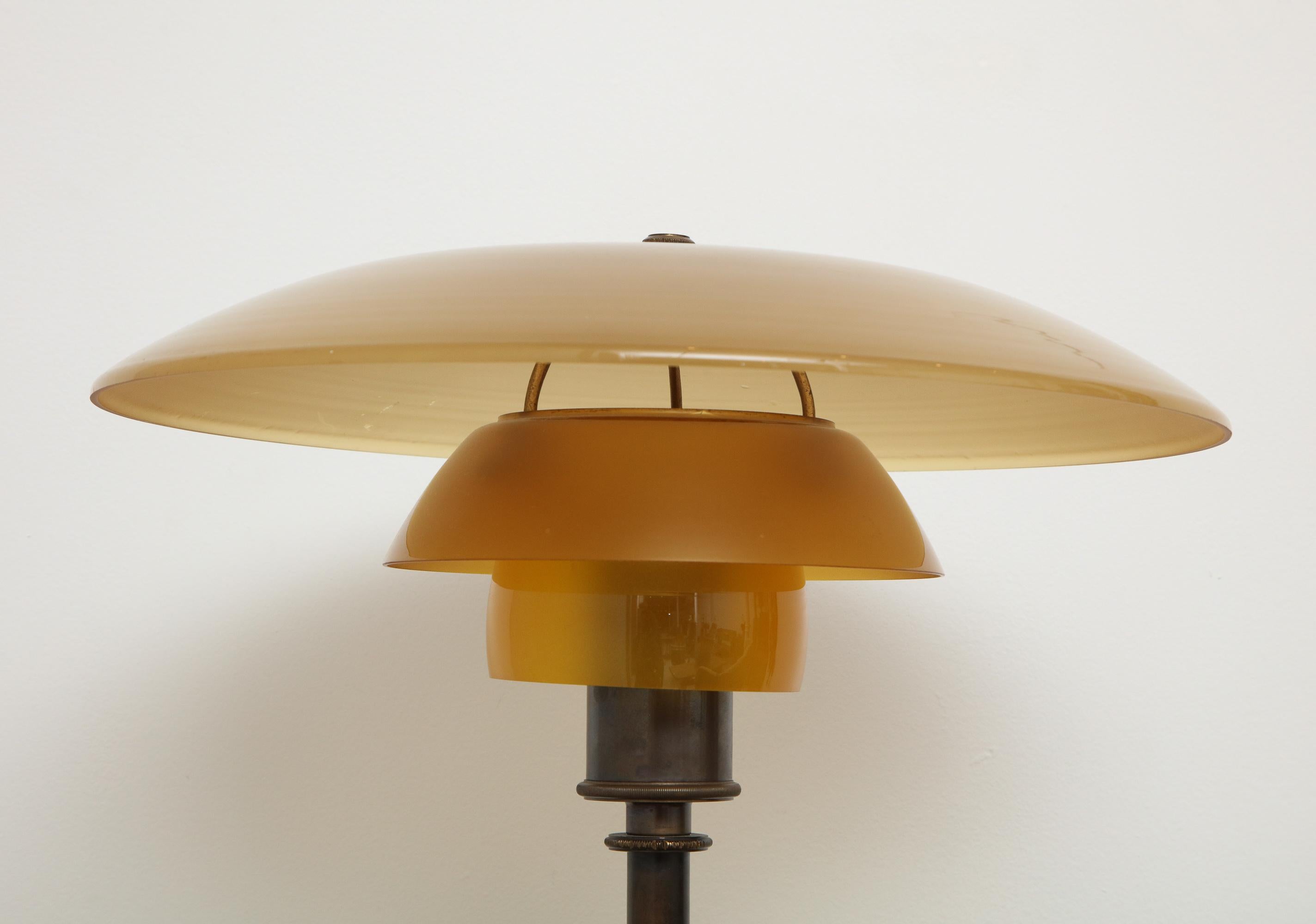Patinated Poul Henningsen 'PH', Early Table Light, 4/3 Amber Shades, Pat. Appl, 1929