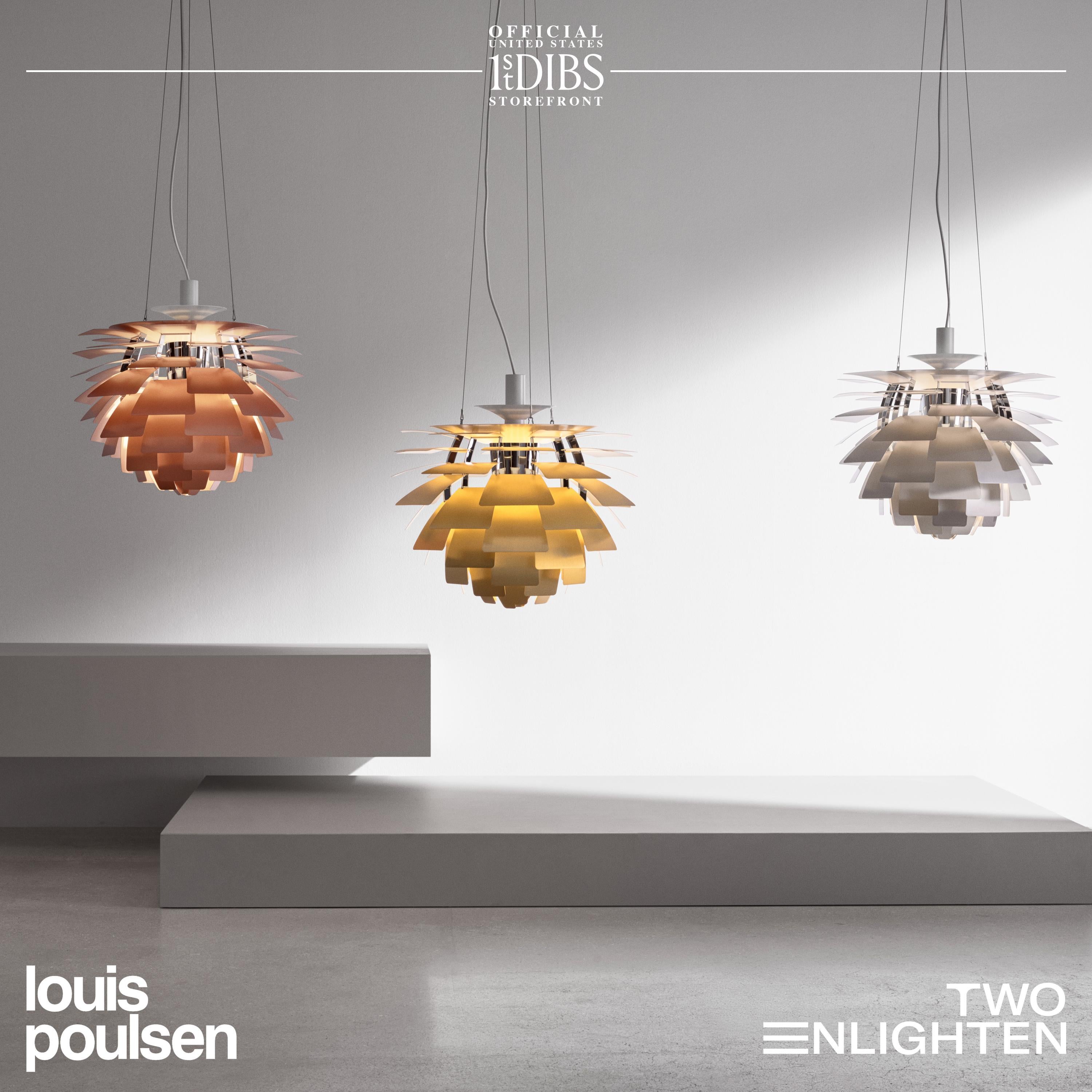 Aluminum Poul Henningsen 'PH Snowball' Pendant in Soft White & Brass for Louis Poulsen For Sale