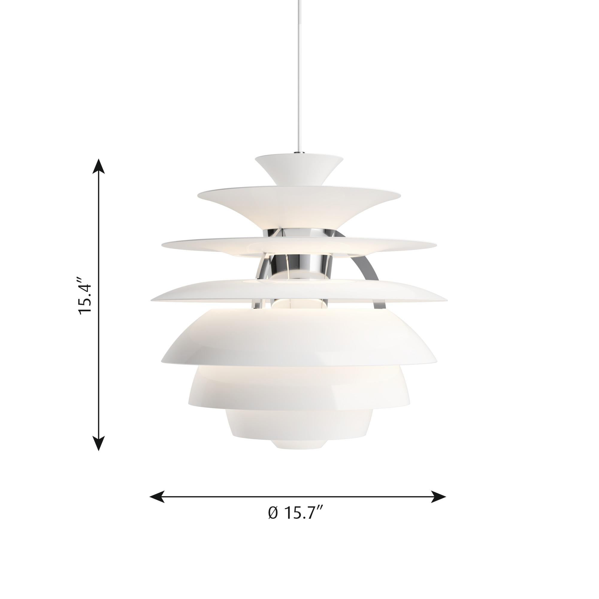 Poul Henningsen 'PH Snowball' Ciondolo in bianco tenue e cromo per Louis Poulsen in vendita 4