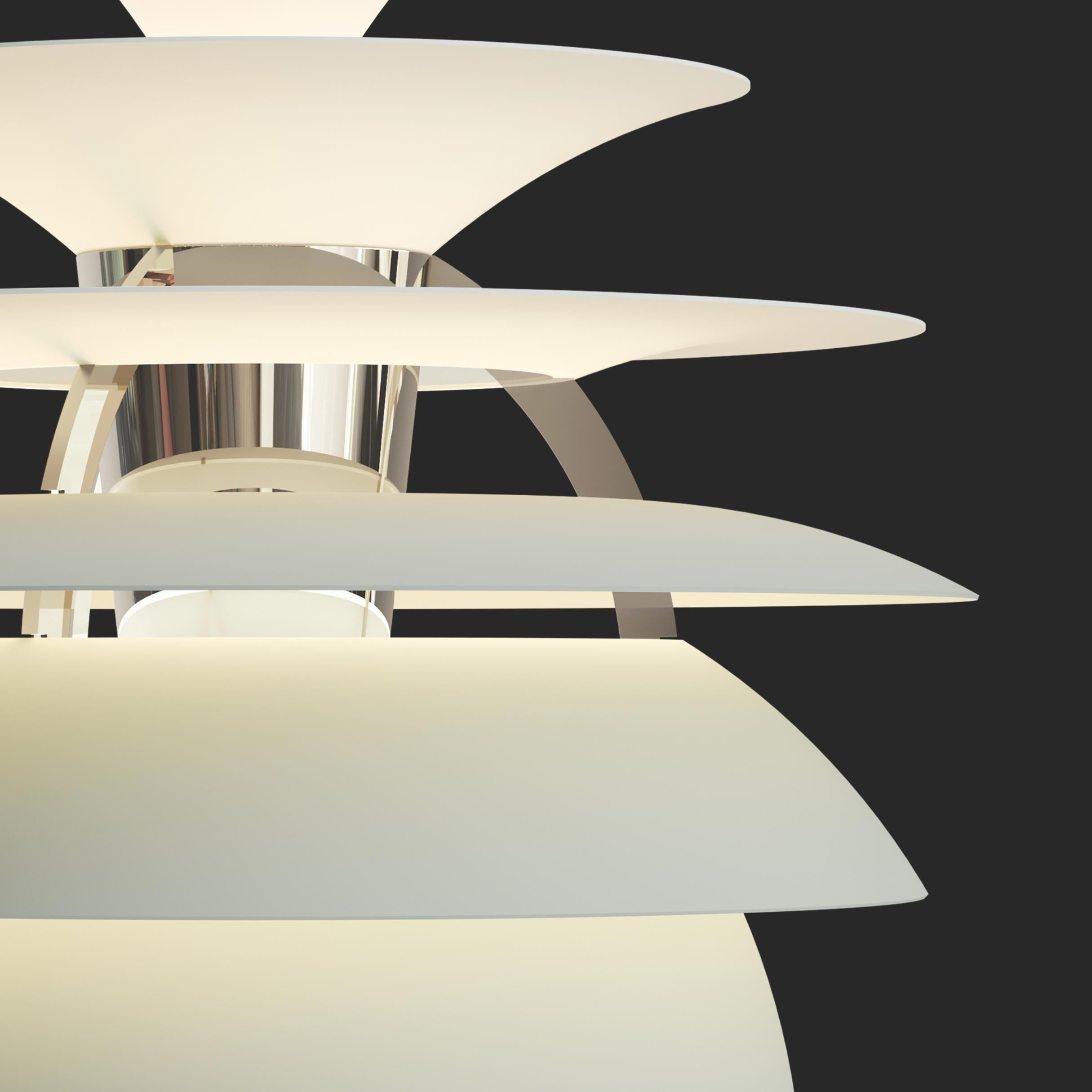 Scandinavo moderno Poul Henningsen 'PH Snowball' Ciondolo in bianco tenue e cromo per Louis Poulsen in vendita
