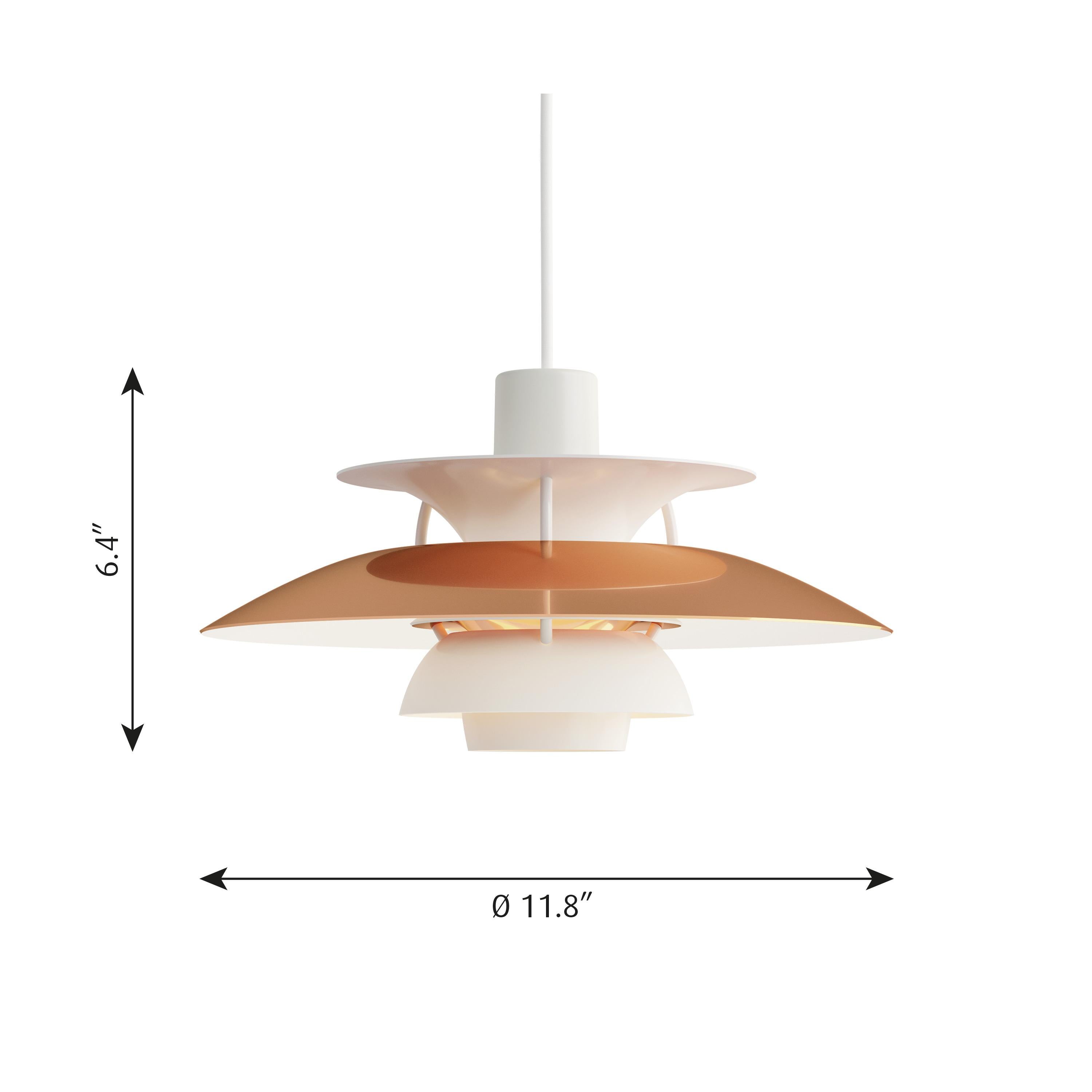 Poul Henningsen PH5 mini copper pendant for Louis Poulsen. Poul Henningsen introduced his iconic PH 5 pendant light in 1958. To celebrate, Louis Poulsen is putting out this special 60th Anniversary edition PH 5 mini and Classic in copper. No one