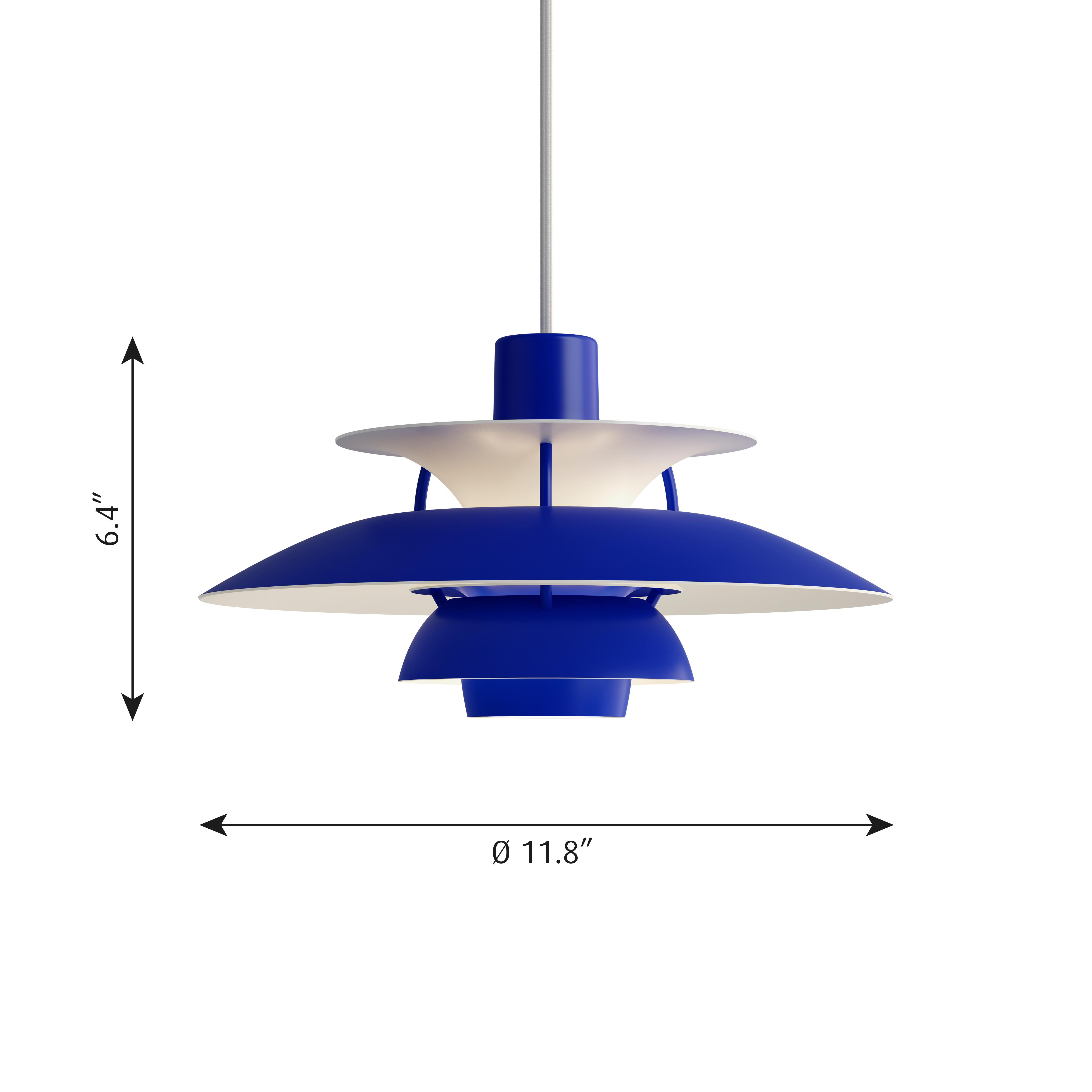 Poul Henningsen PH5 mini pendants for Louis Poulsen in all blue. Poul Henningsen originally introduced the full-sized PH 5 pendant light in 1958 as a Classic new product. No one knew at the time that it would eventually become synonymous with the PH