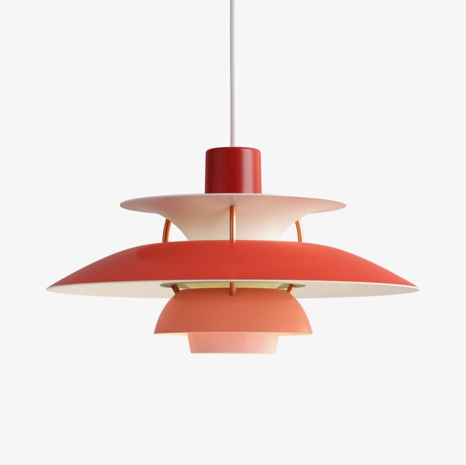 Poul Henningsen PH5 Mini Pendant for Louis Poulsen. Designed 1958, Mini in 2017. New, current production.

Poul Henningsen developed the PH 5 in 1958 in response to constant changes made to the shape and size of incandescent bulbs by bulb