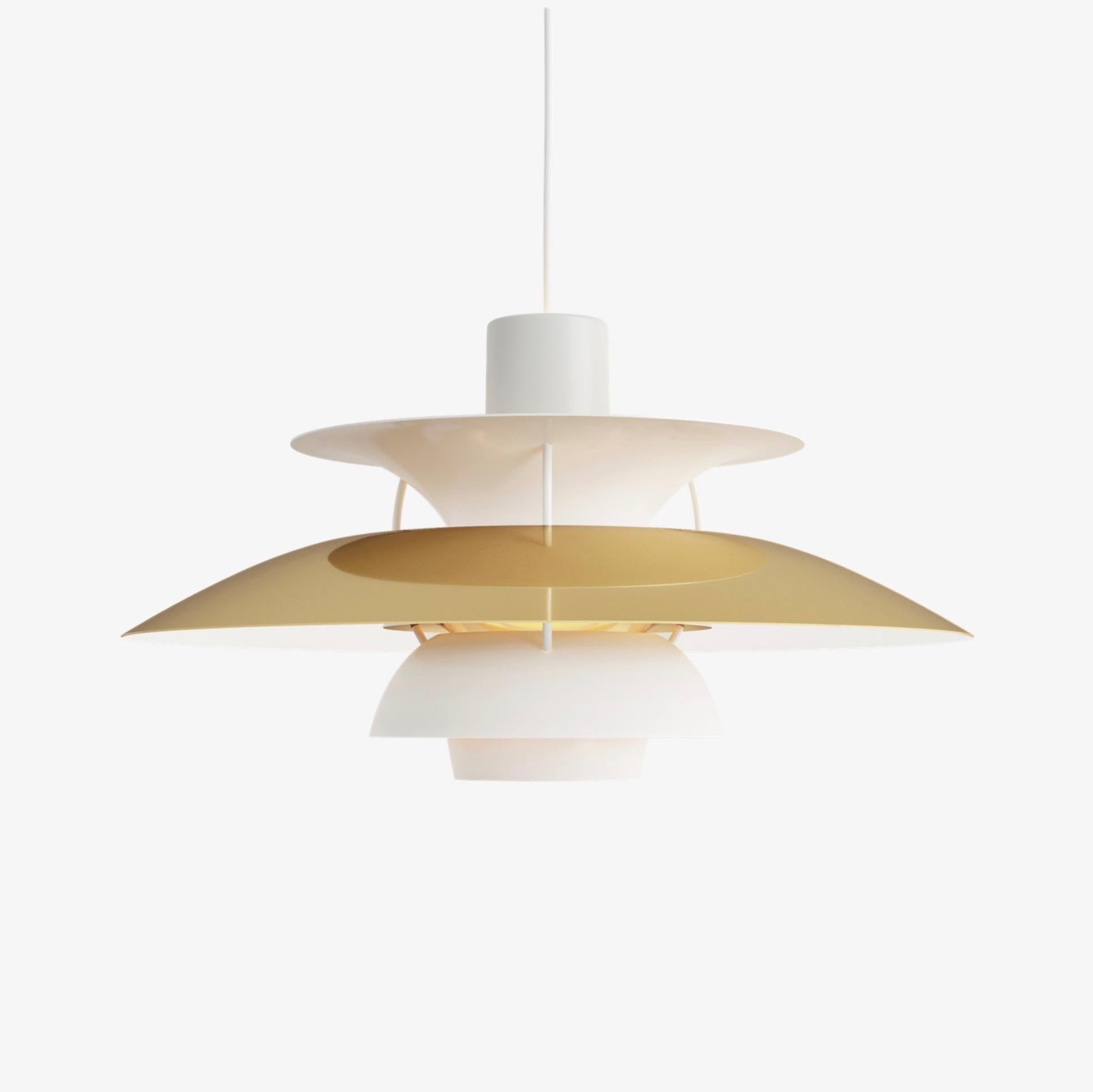Poul Henningsen PH5 Pendant for Louis Poulsen. Denmark. Designed in 1958. New, current production.

Poul Henningsen developed the PH 5 in 1958 in response to constant changes made to the shape and size of incandescent bulbs by bulb manufacturers,