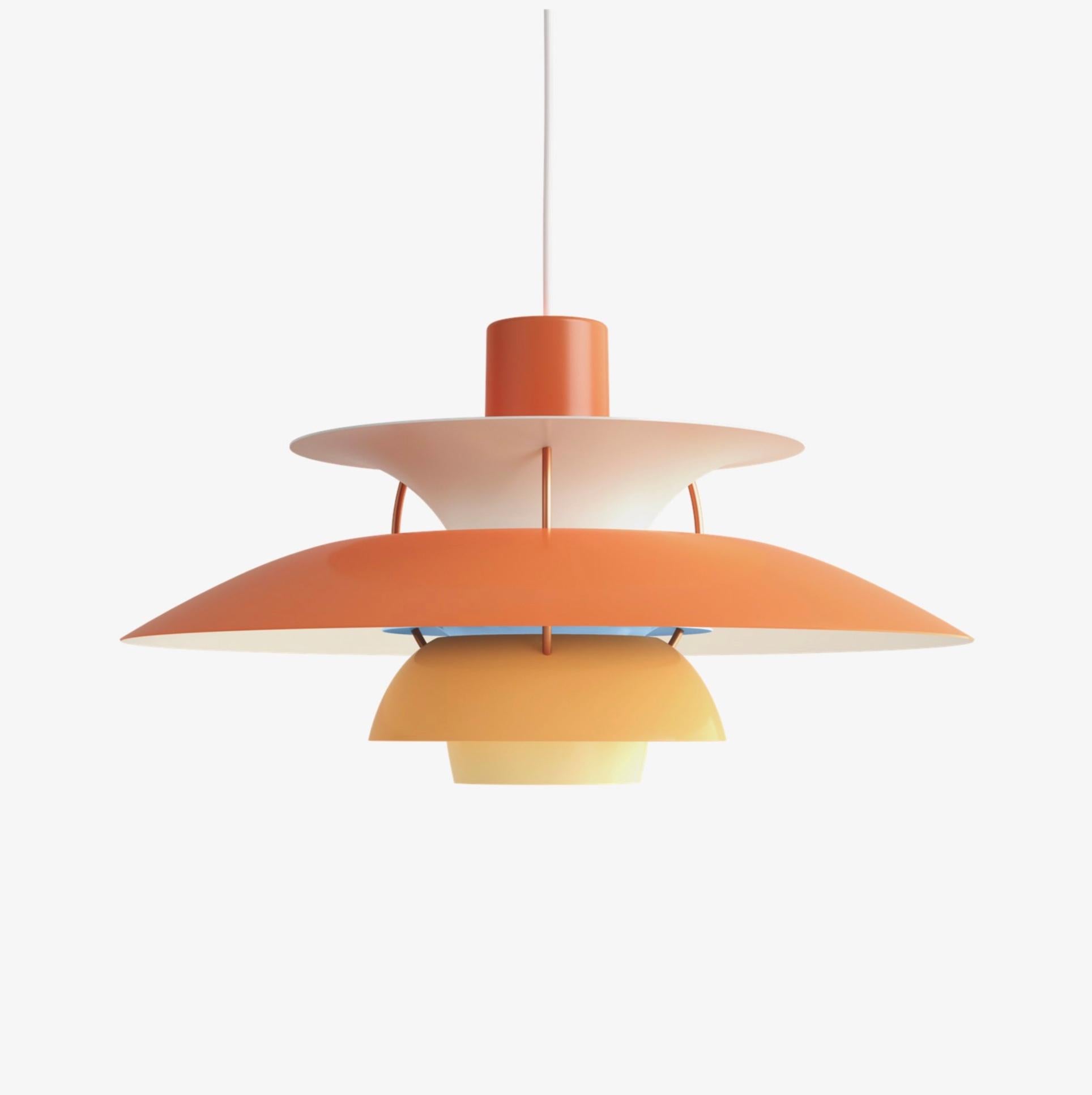 Poul Henningsen PH5 pendant for Louis Poulsen. Denmark. Designed in 1958. New, current production.

Poul Henningsen developed the PH 5 in 1958 in response to constant changes made to the shape and size of incandescent bulbs by bulb manufacturers,