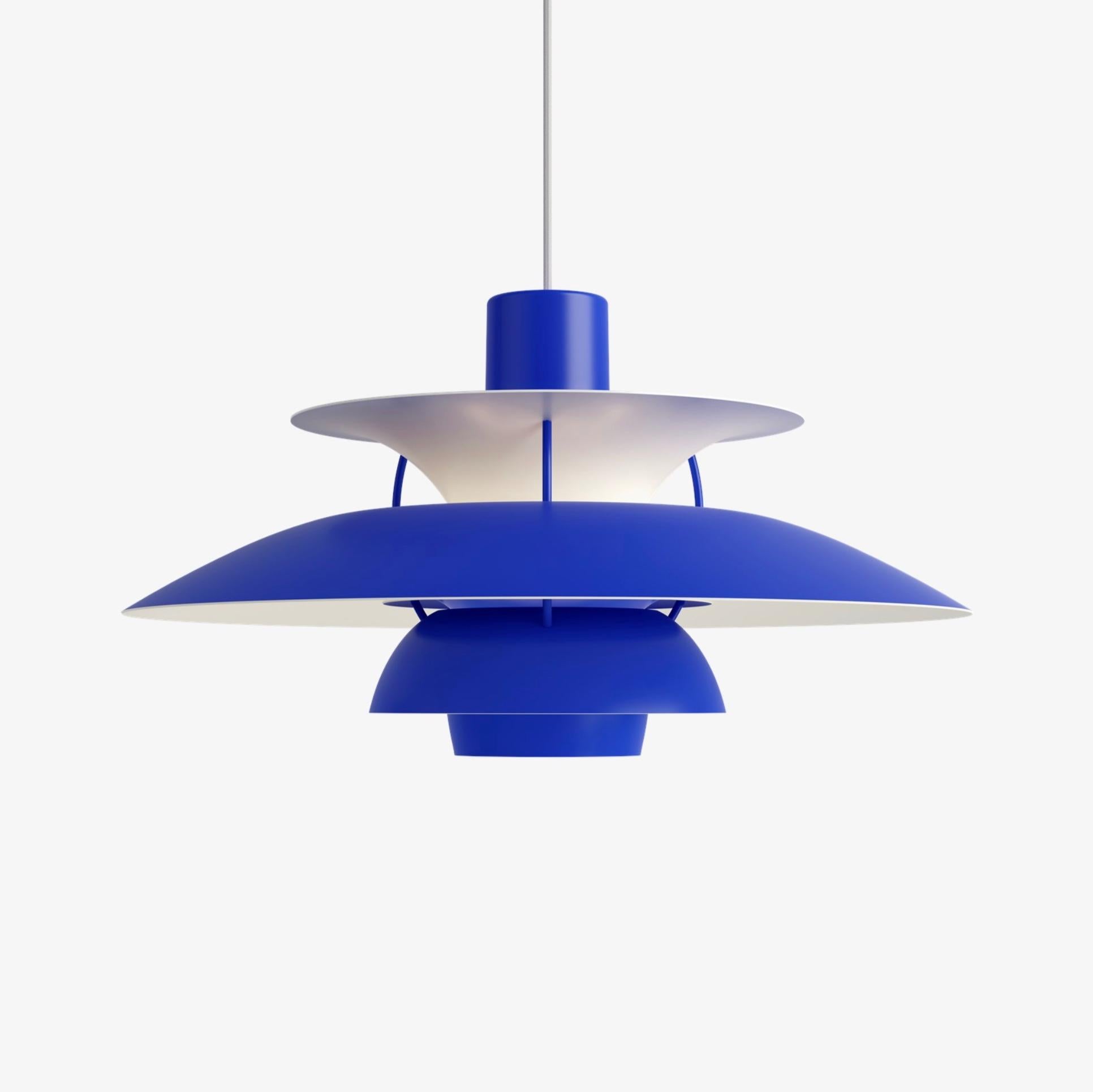 Poul Henningsen PH5 pendant for Louis Poulsen. Denmark. Designed in 1958. New, current production.

Poul Henningsen developed the PH 5 in 1958 in response to constant changes made to the shape and size of incandescent bulbs by bulb manufacturers,