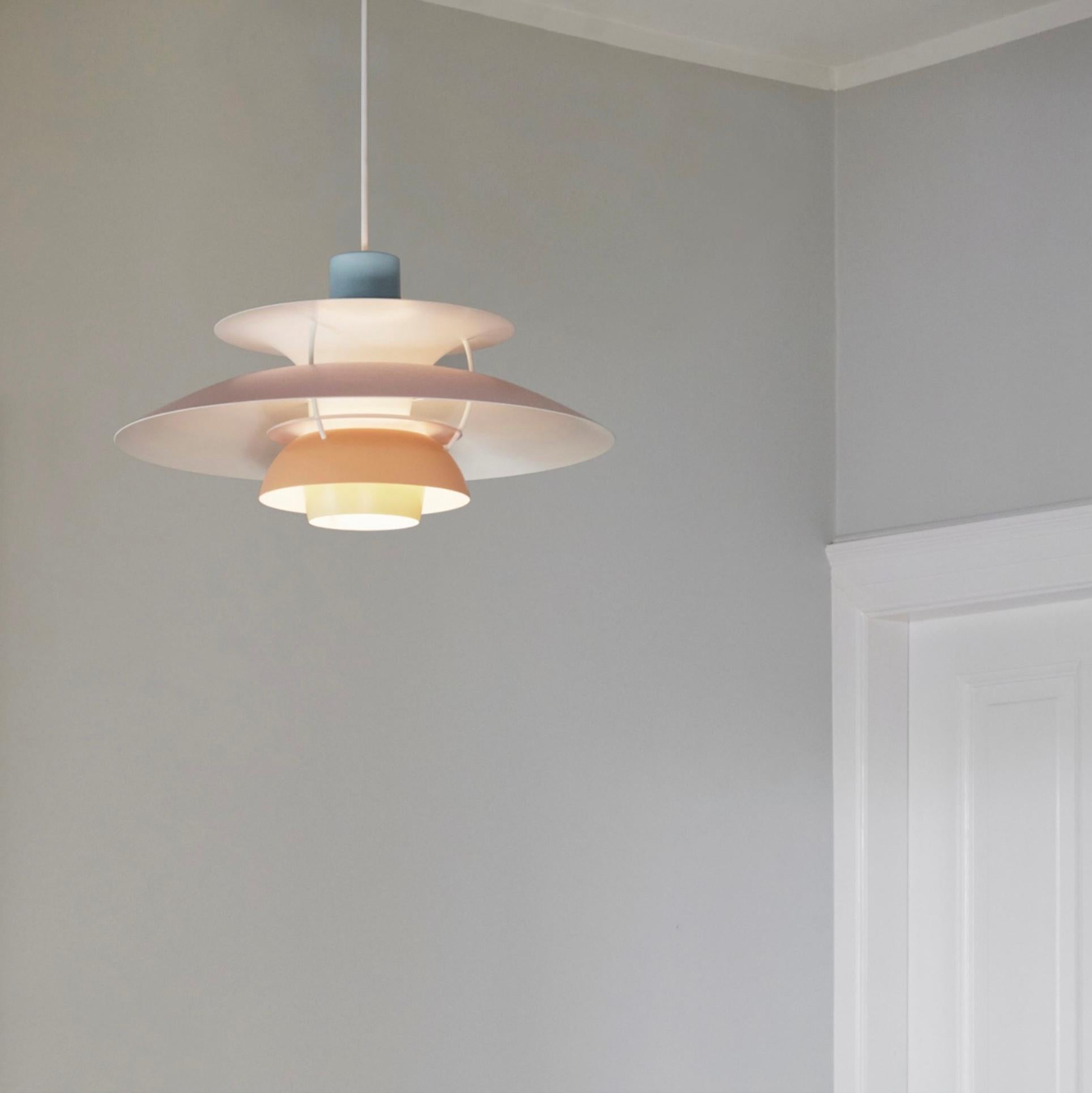 Danish Poul Henningsen PH5 Pendant in Pastel Blue Pink and Peach for Louis Poulsen For Sale