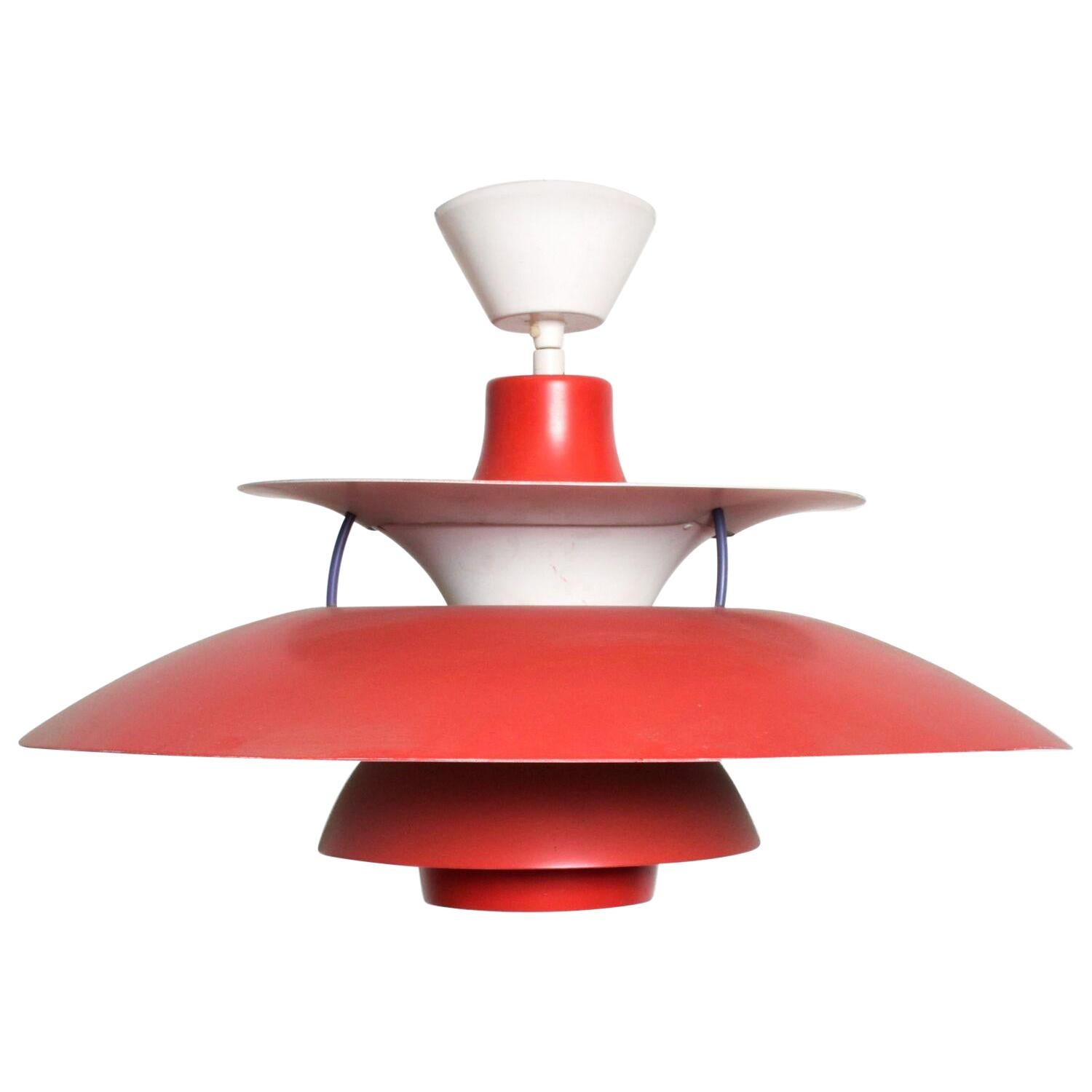 Poul Henningsen PH5 Red Pendant Light Lamp Louis Poulsen Mid-Century Modern