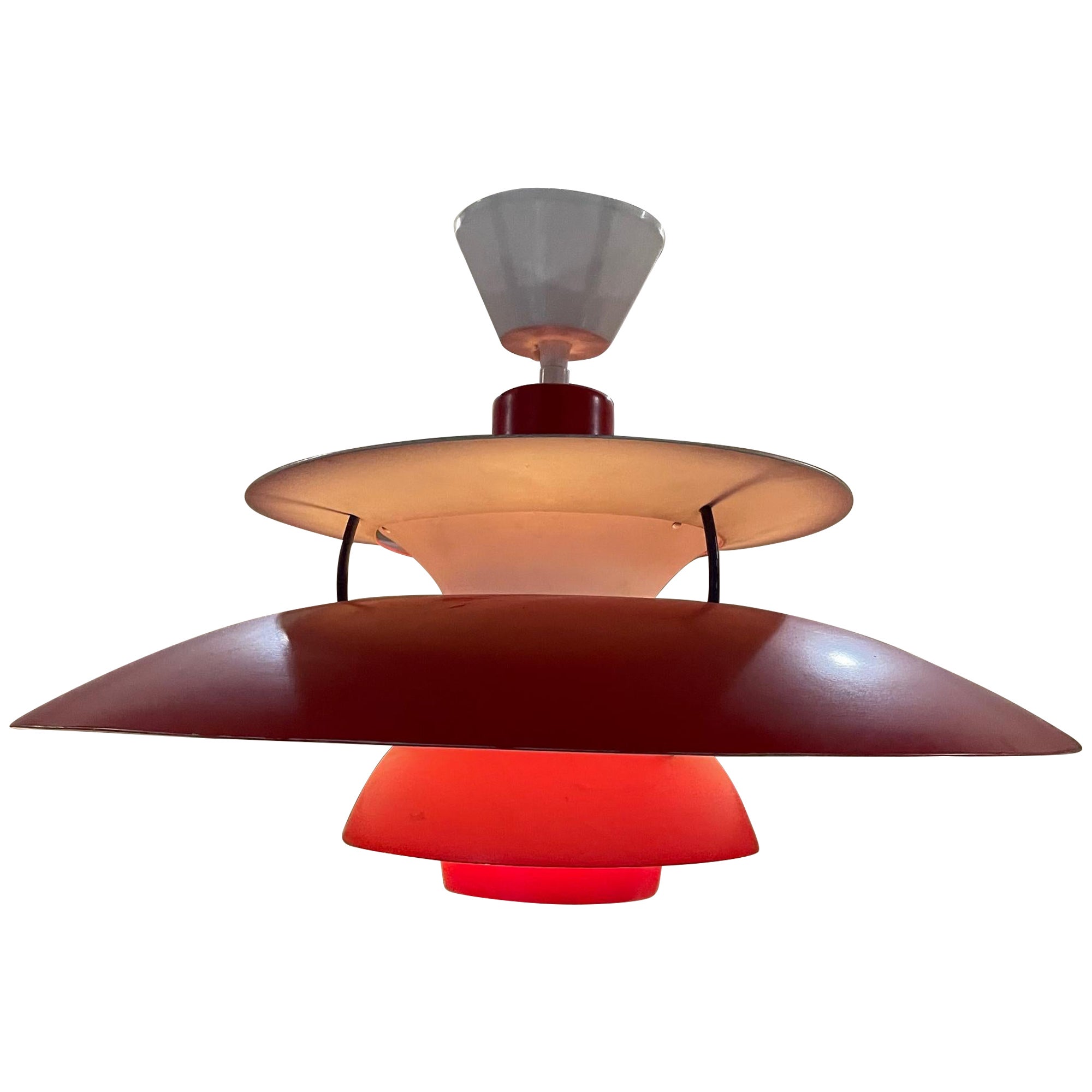 Poul Henningsen Red Lamp Iconic PH5 Pendant Light Louis Poulsen, Denmark, 1958