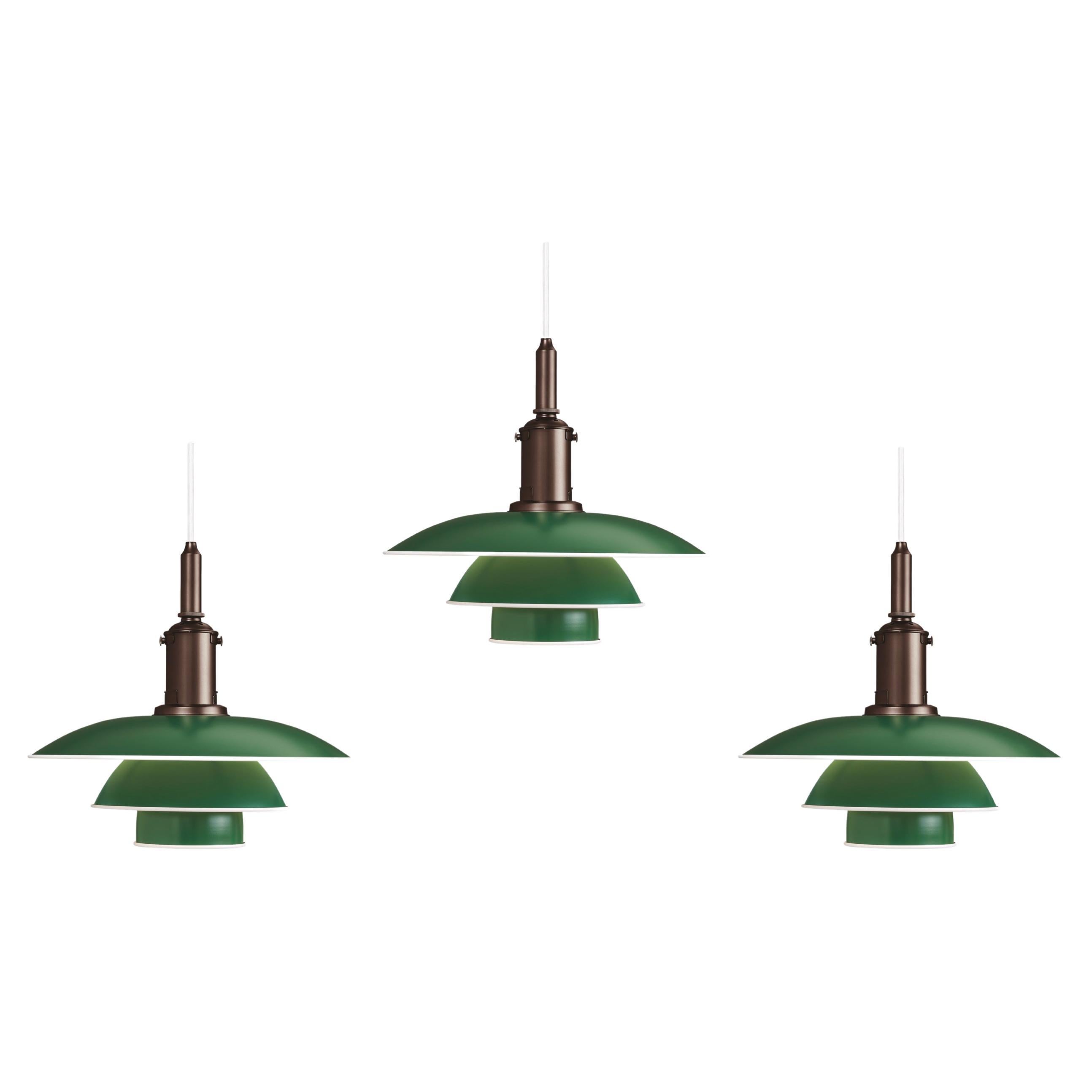 Poul Henningsen Set of 3 PH Pendants in Green for Louis Poulsen For Sale