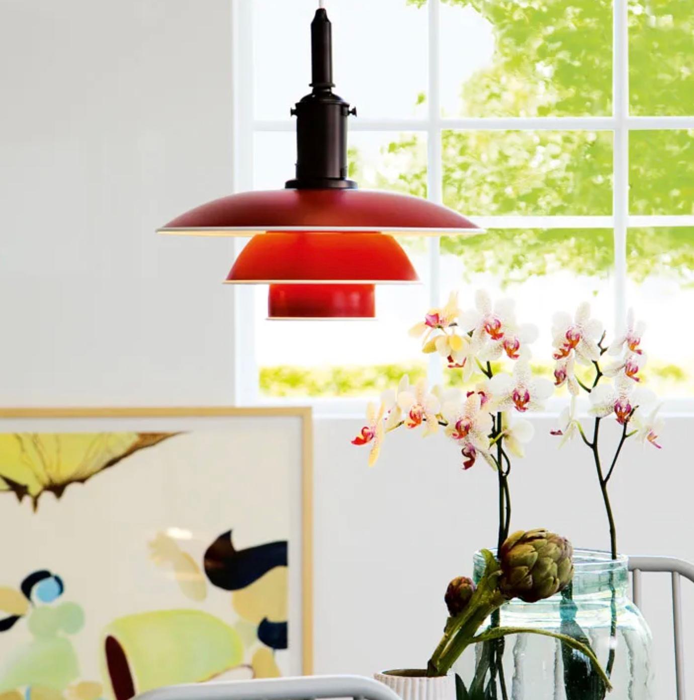 Danish Poul Henningsen Set of 3 PH Pendants in Red for Louis Poulsen For Sale