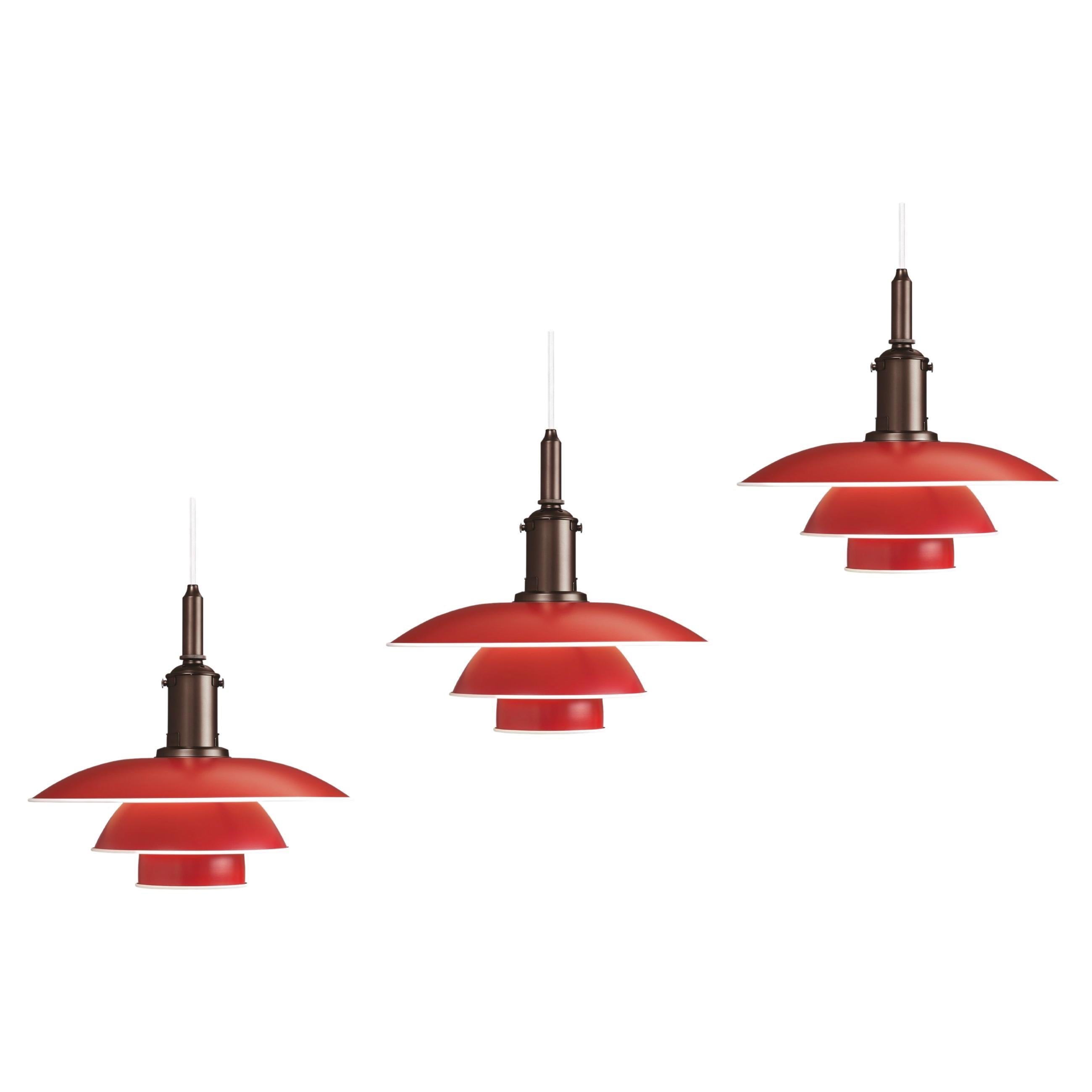 Poul Henningsen Set de 3 pendentifs PH 3½-3 en rouge pour Louis Poulsen