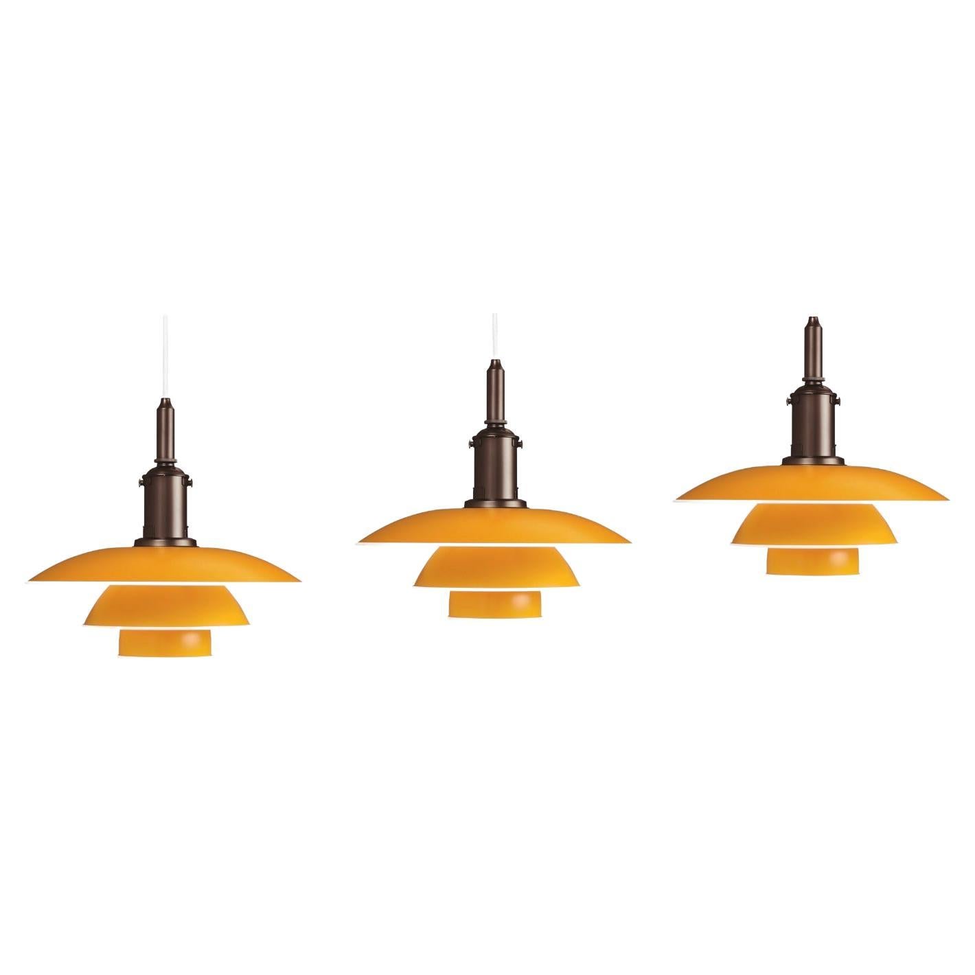 Poul Henningsen Set de 3 pendentifs PH 3½-3 en jaune pour Louis Poulsen