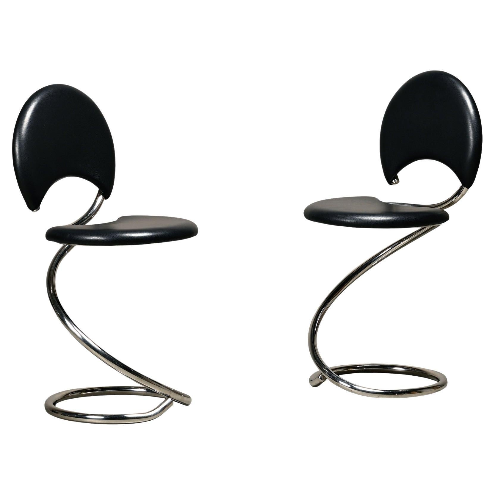 Poul Henningsen Snake Chairs, Model No. PH-501 in Chrom und schwarzem Vollleder